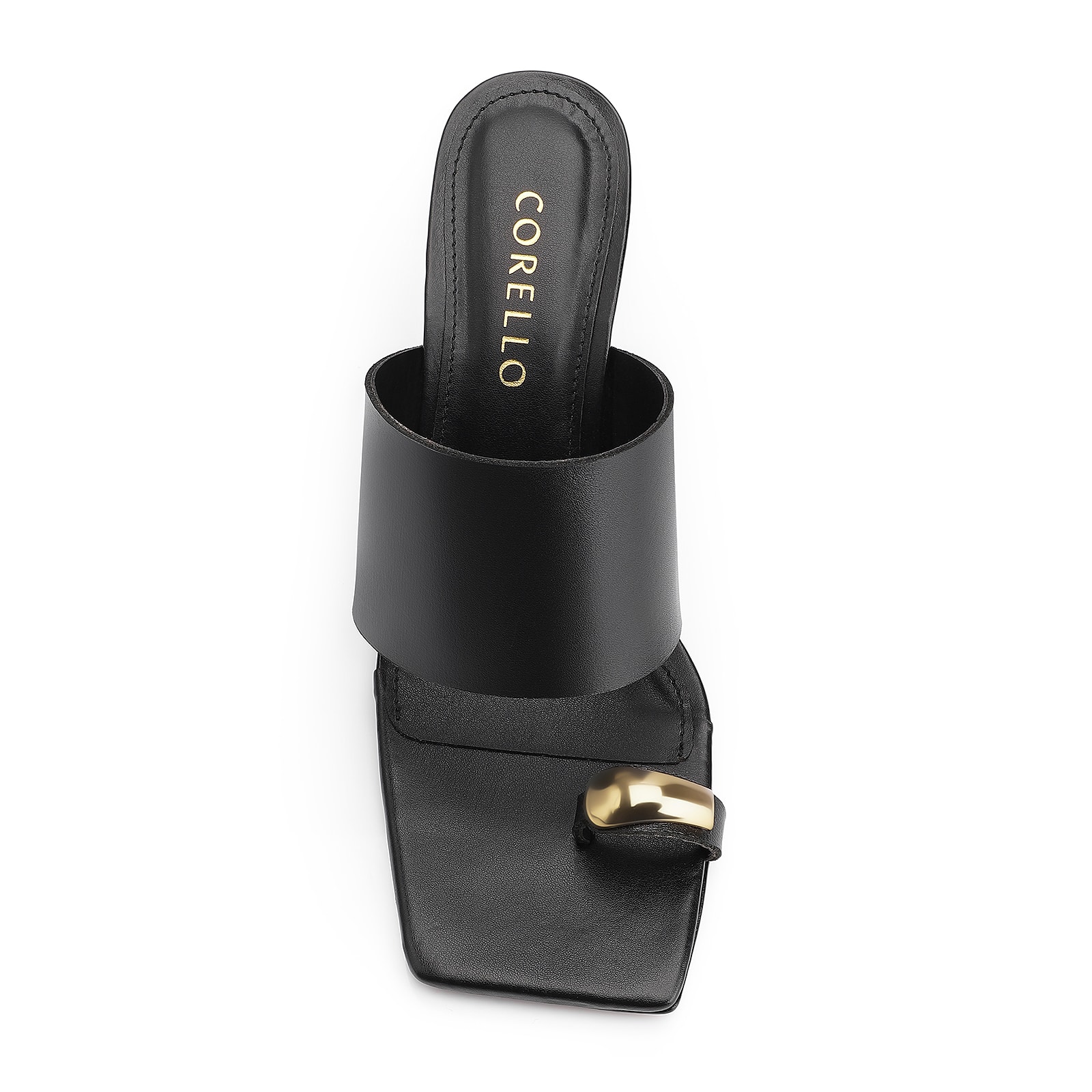 Mule Anabela Toe Ring Couro Preto