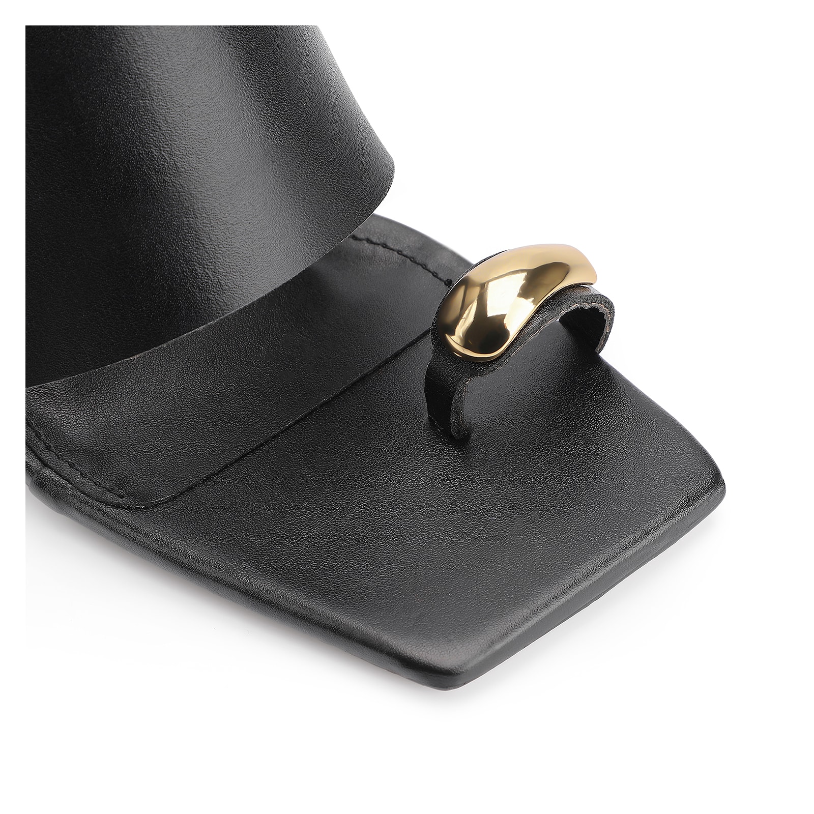 Mule Anabela Toe Ring Couro Preto