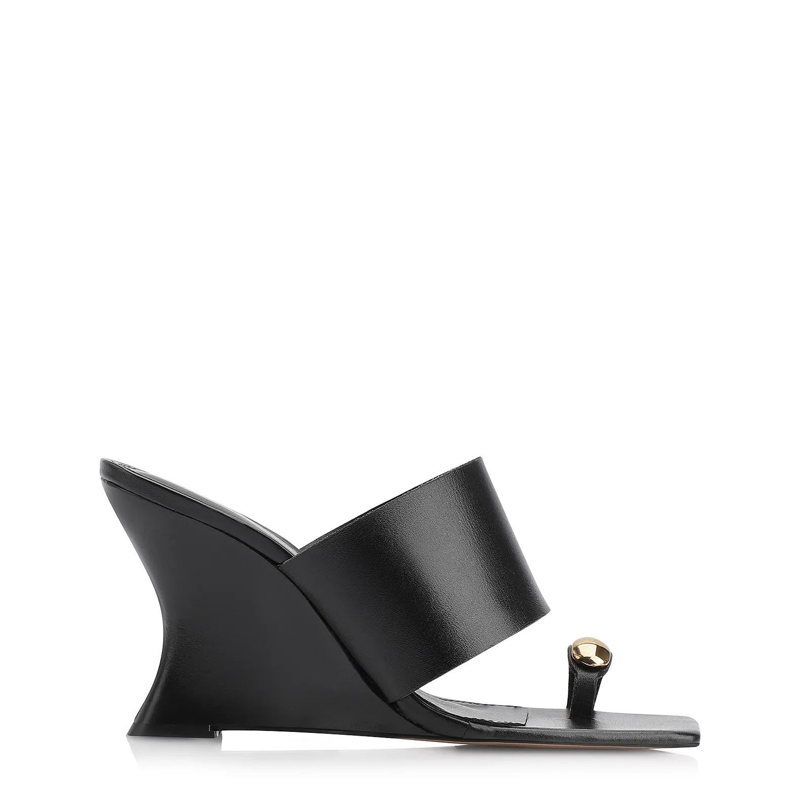 Mule Anabela Toe Ring Couro Preto