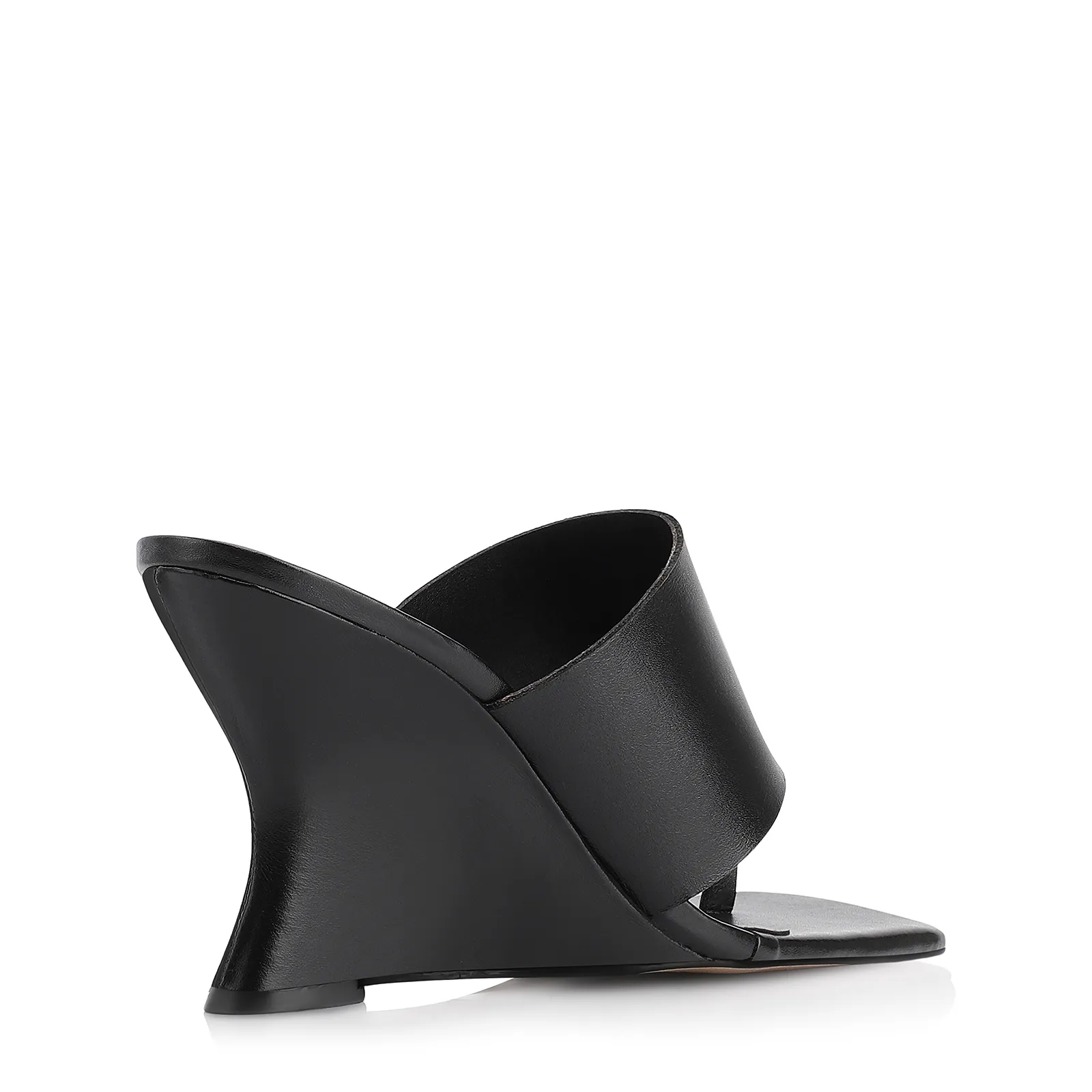 Mule Anabela Toe Ring Couro Preto