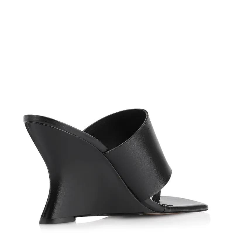 Mule Anabela Toe Ring Couro Preto - foto 4