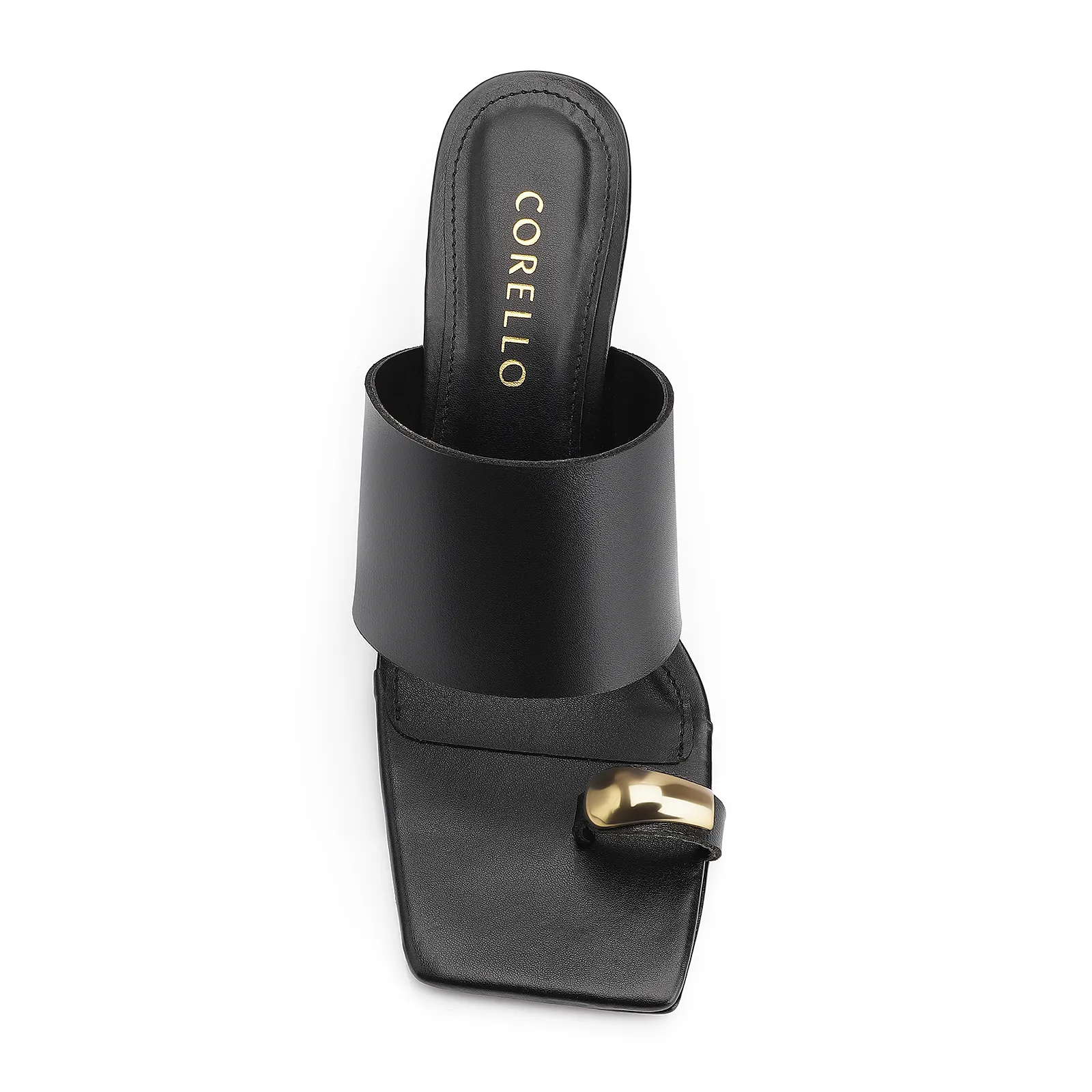 Mule Anabela Toe Ring Couro Preto