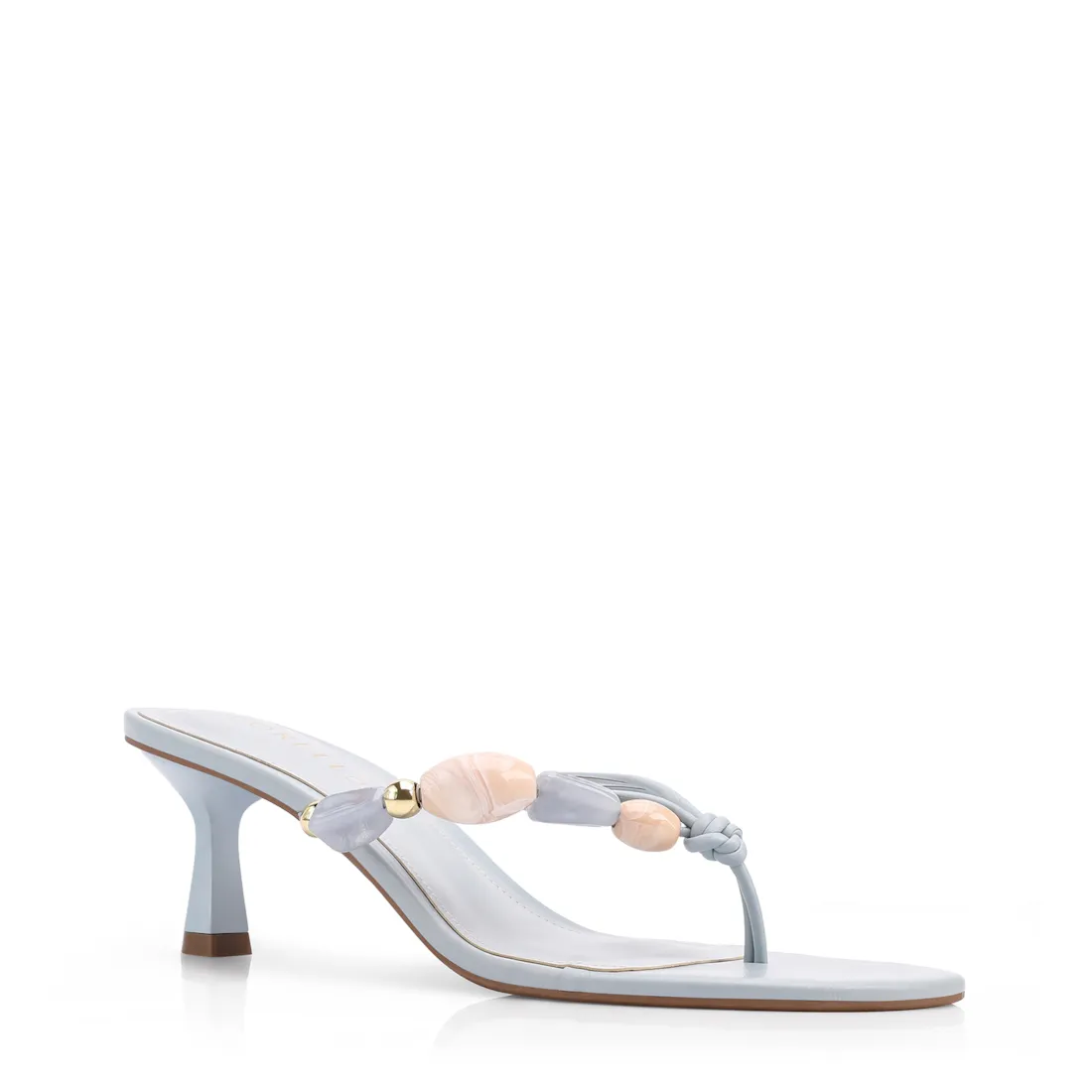 Mule Azul Salto Fino Baixo Alt Pedras Laterais