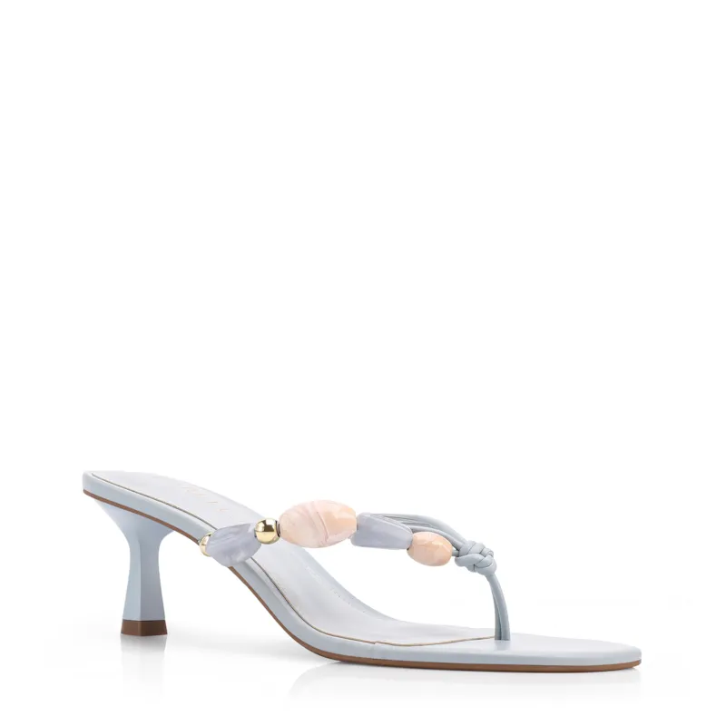 Mule Azul Salto Fino Baixo Alt Pedras Laterais