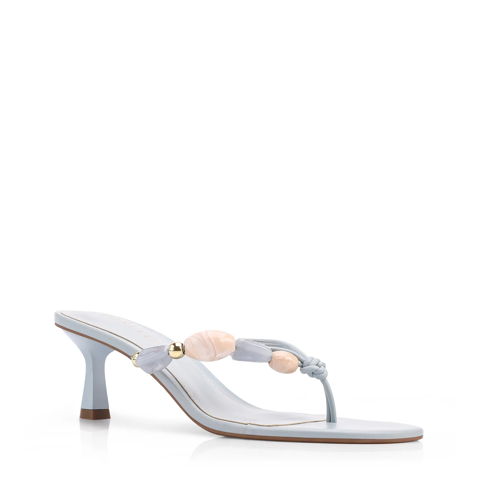 Mule Azul Salto Fino Baixo Alt Pedras Laterais