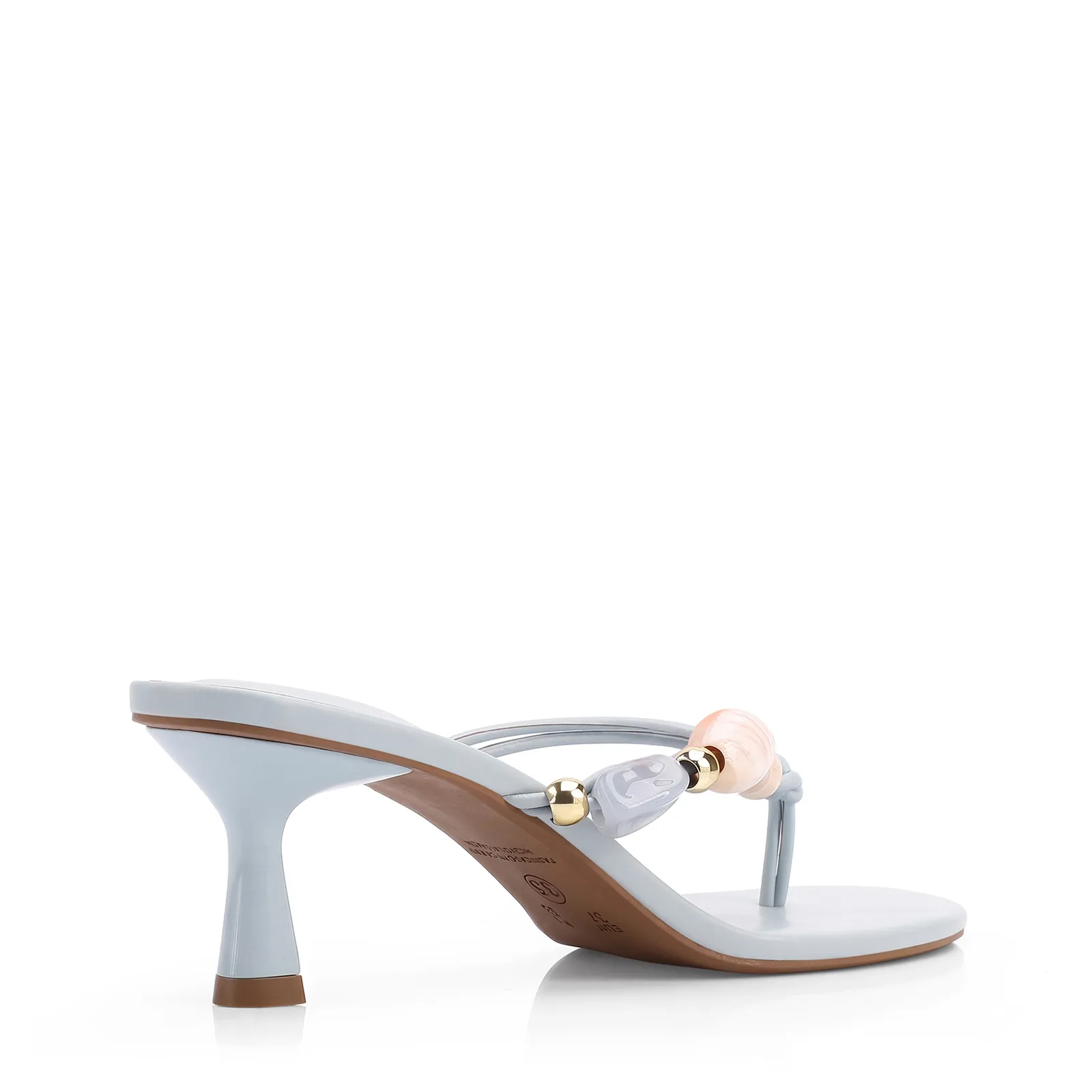 Mule Azul Salto Fino Baixo Alt Pedras Laterais