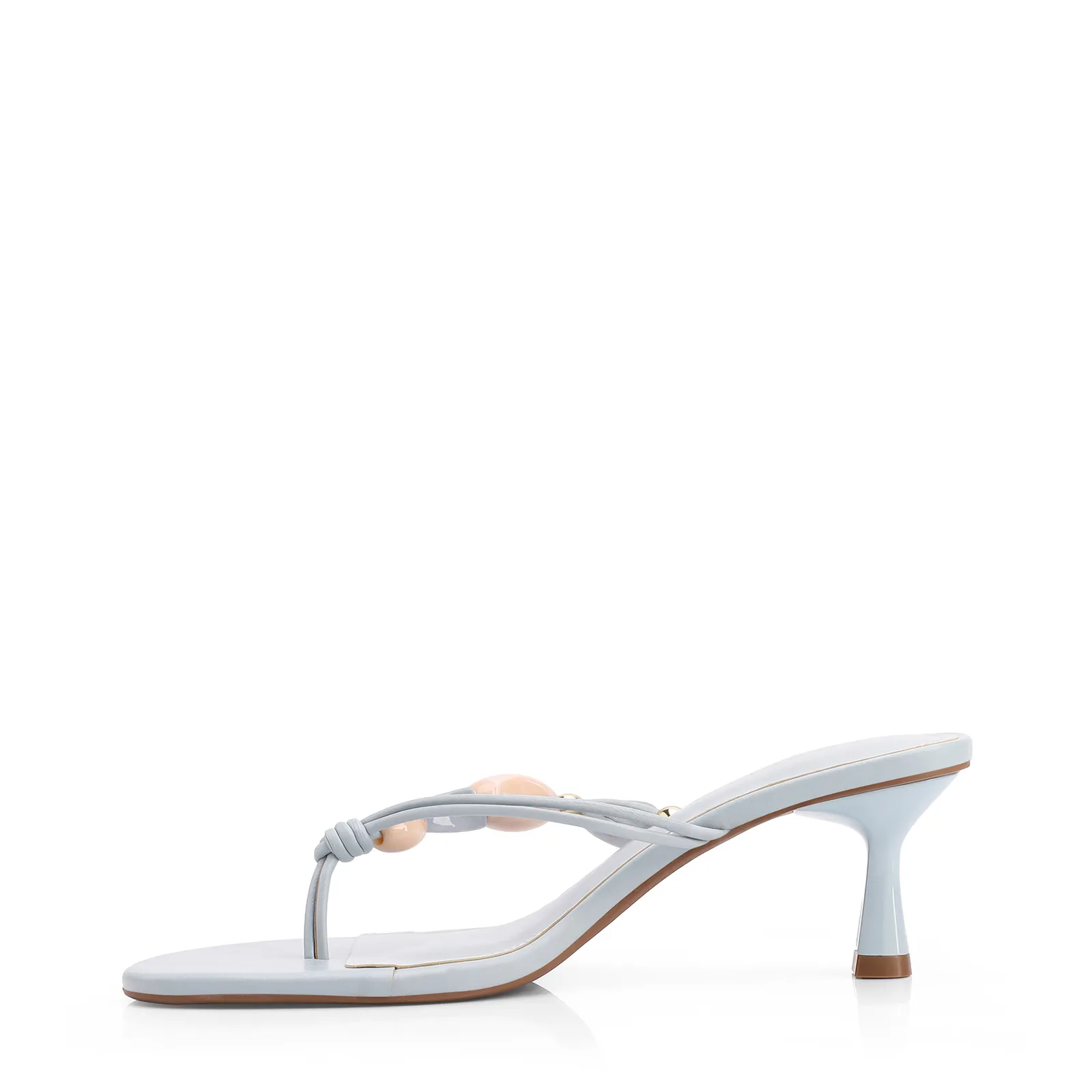 Mule Azul Salto Fino Baixo Alt Pedras Laterais