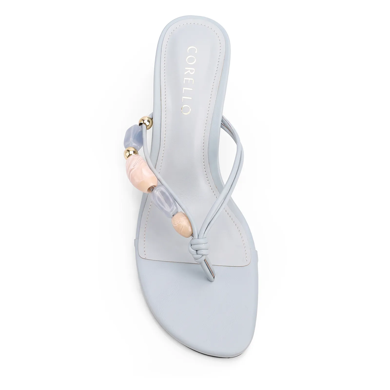 Mule Azul Salto Fino Baixo Alt Pedras Laterais