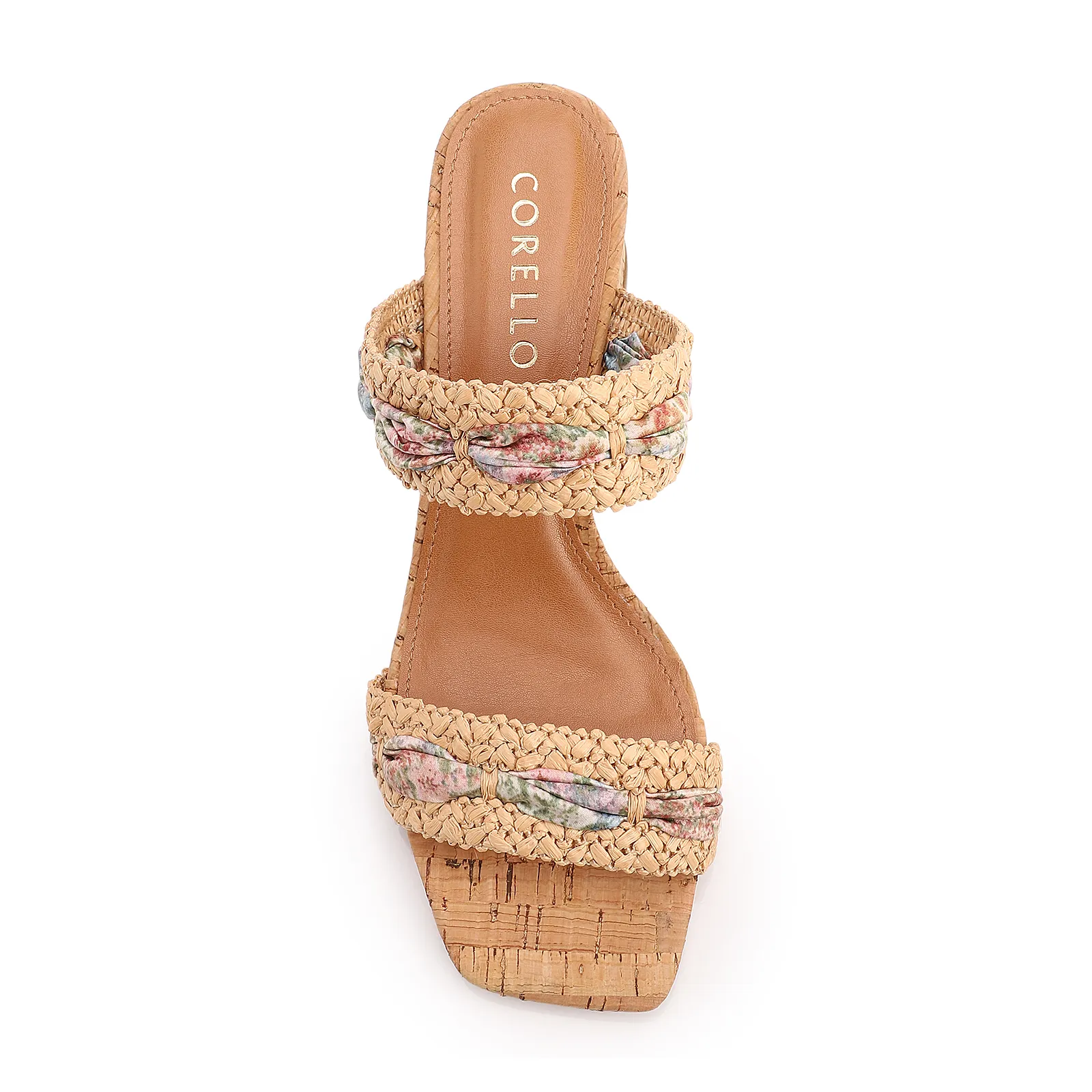 Mule Bege Ráfia Lenço Floral