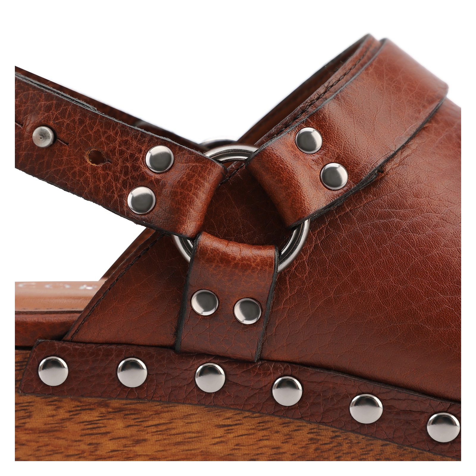 Mule Clog Couro Estonado Marrom