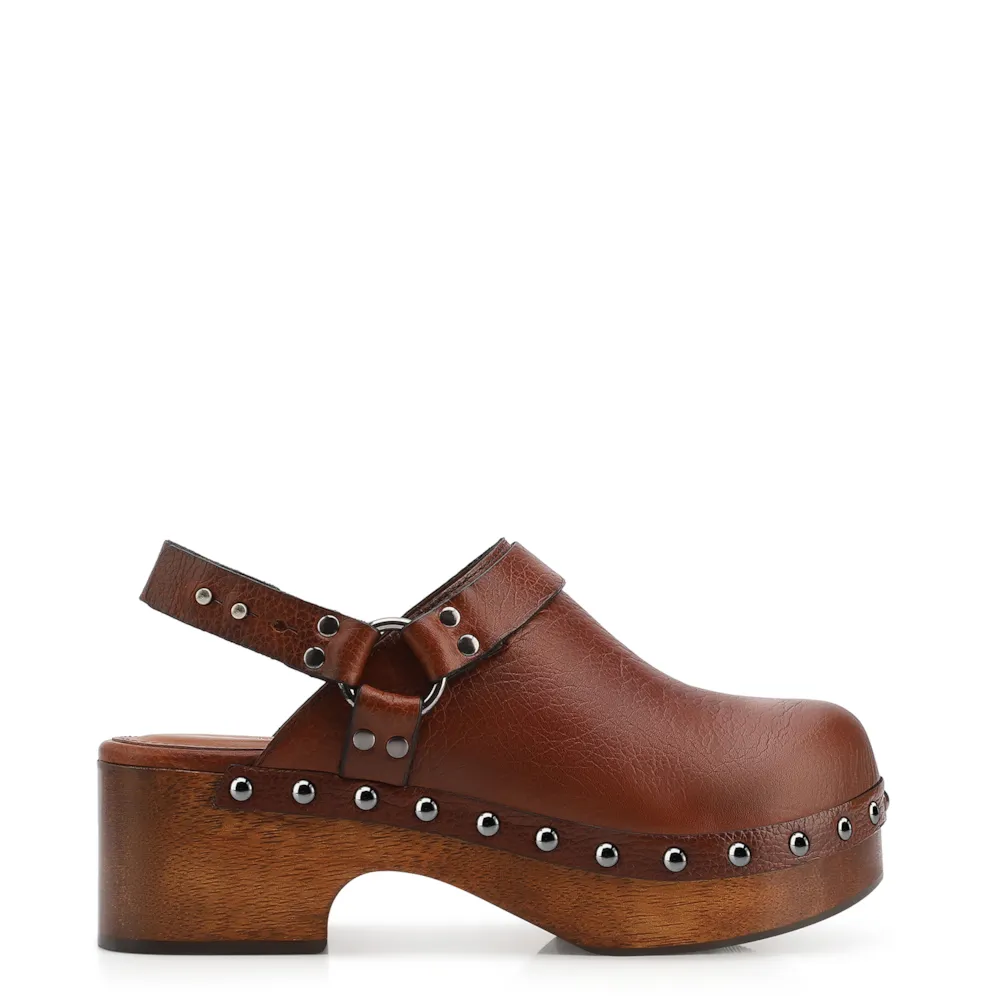Mule Clog Couro Estonado Marrom - imagem 3