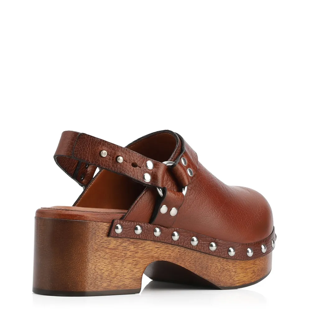 Mule Clog Couro Estonado Marrom - imagem 4