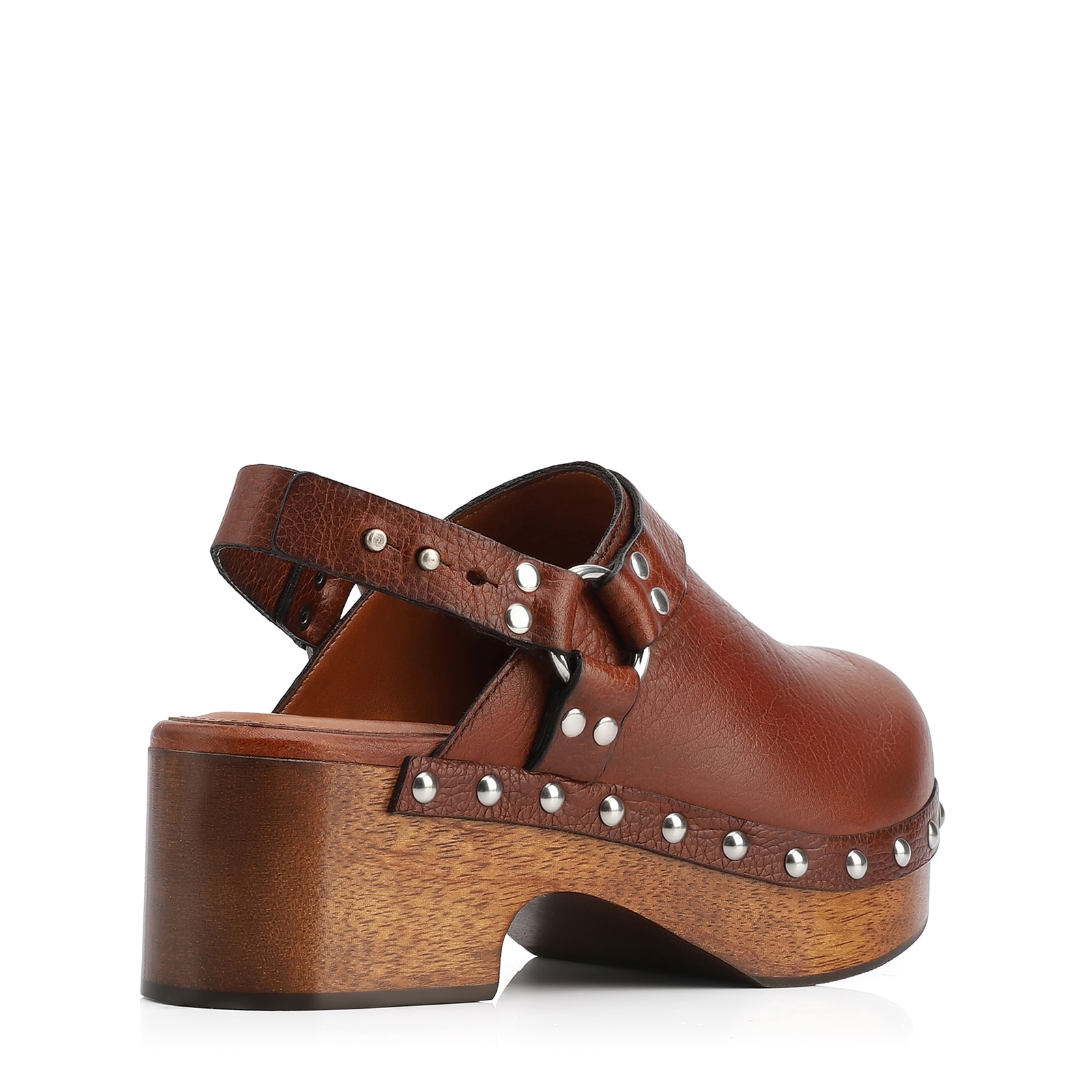 Mule Clog Couro Estonado Marrom