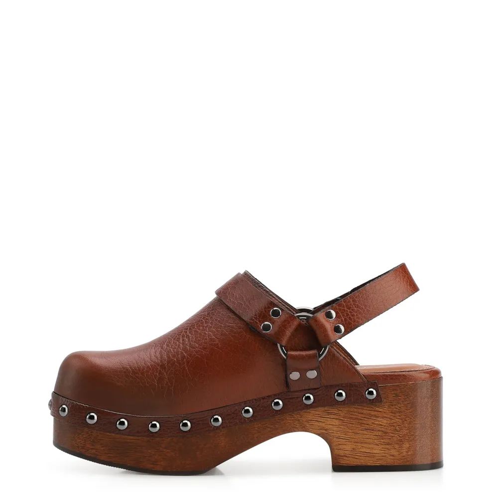 Mule Clog Couro Estonado Marrom - imagem 5