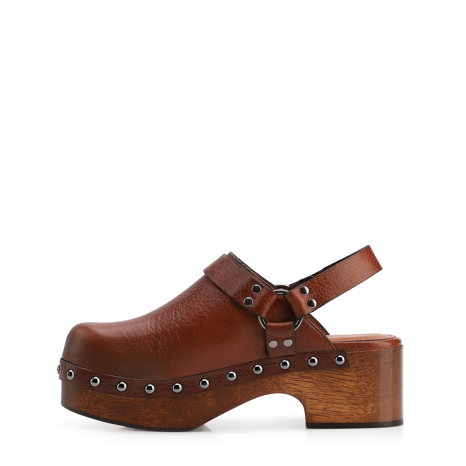 Mule Clog Couro Estonado Marrom