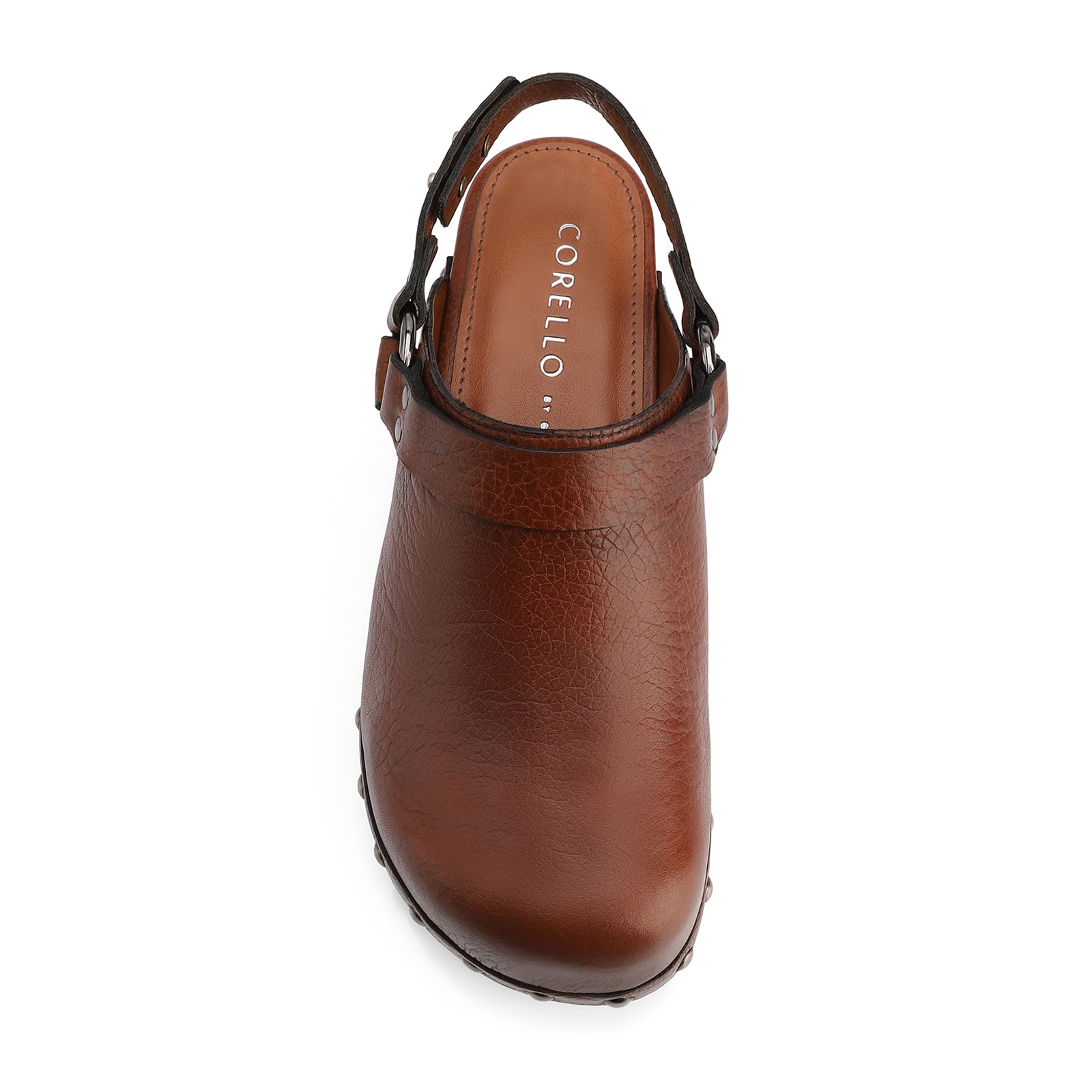 Mule Clog Couro Estonado Marrom