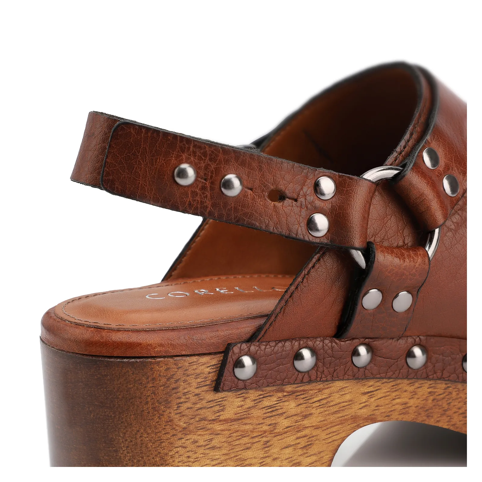 Mule Clog Couro Estonado Marrom