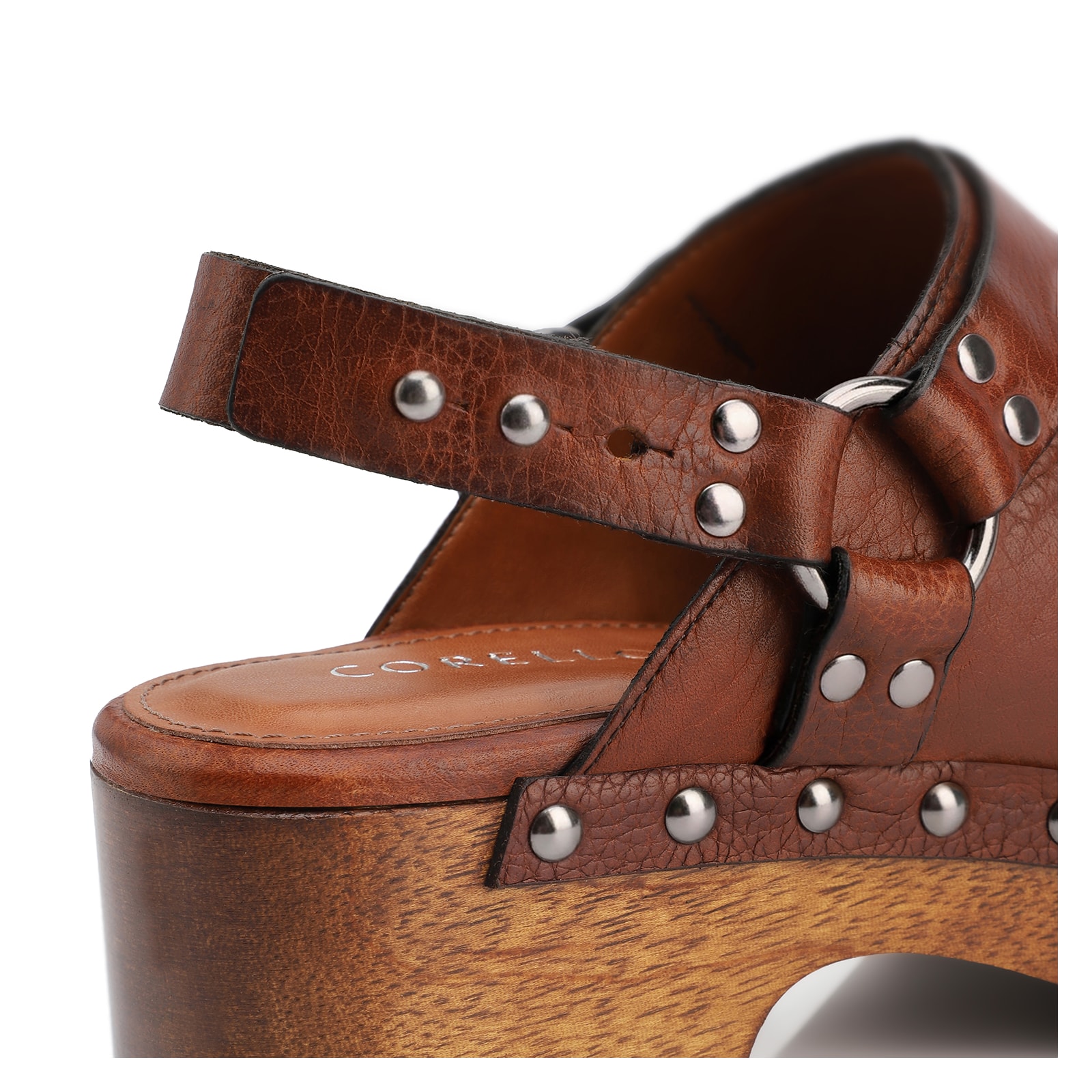 Mule Clog Couro Estonado Marrom