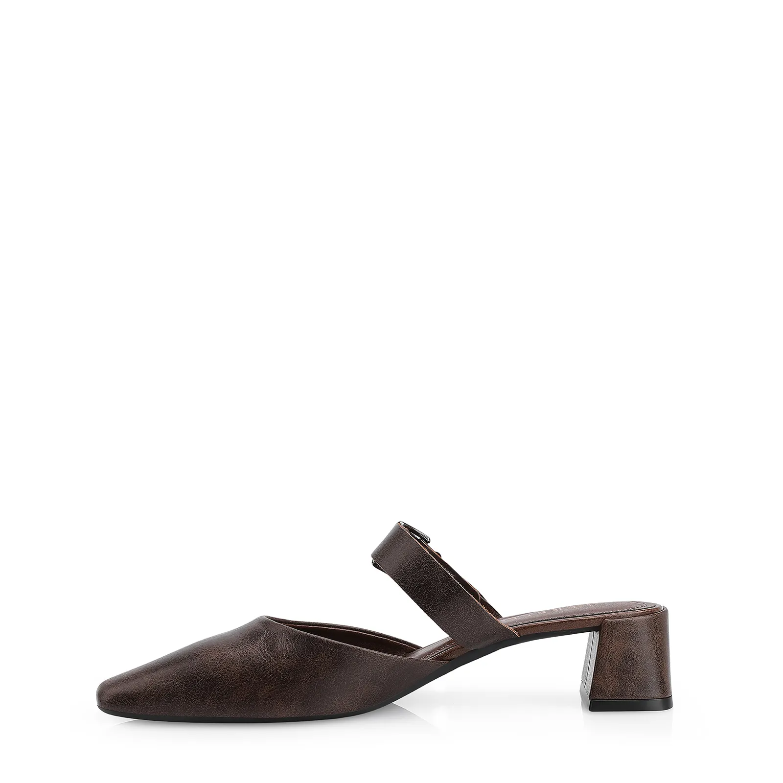 Mule Couro Estonado Marrom