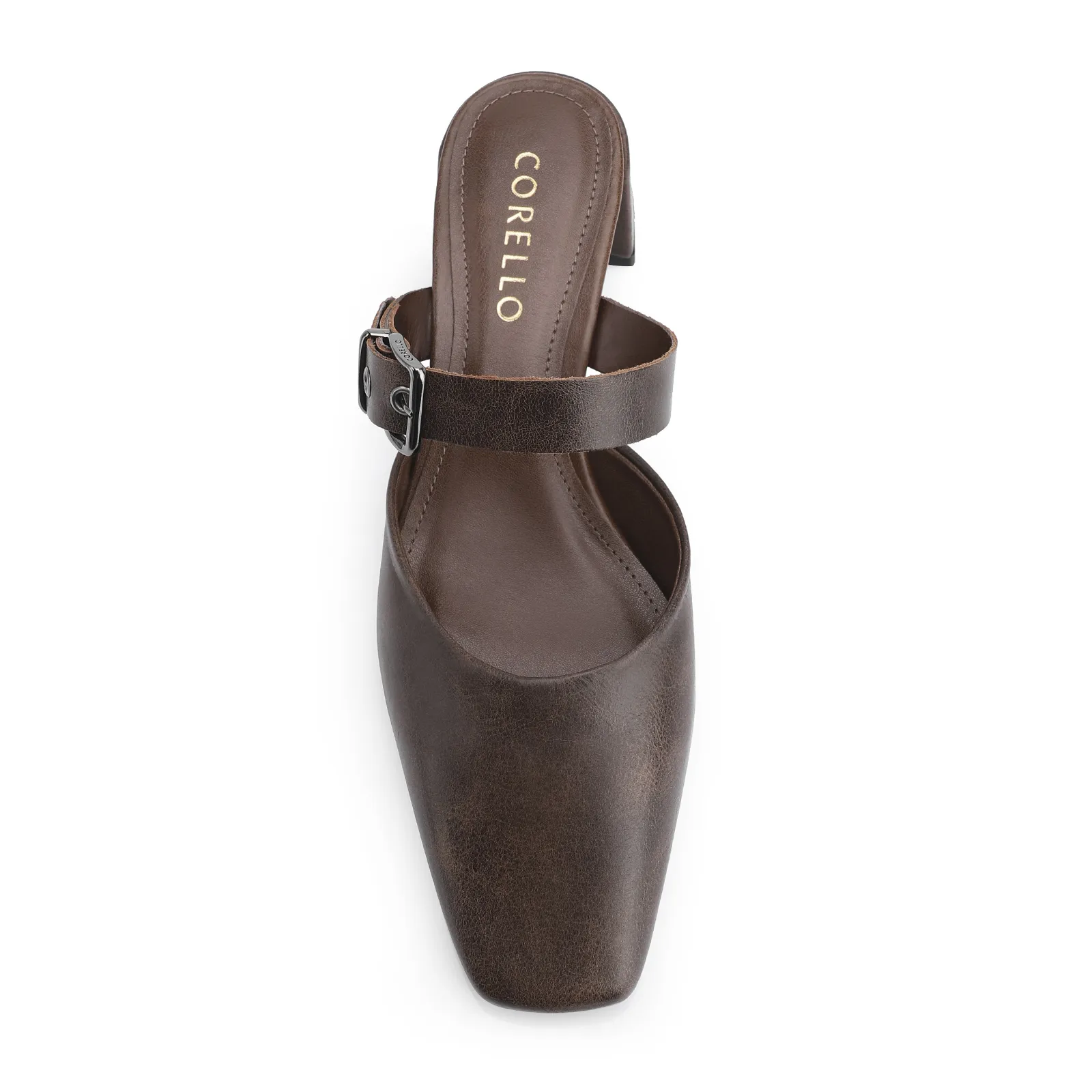 Mule Couro Estonado Marrom