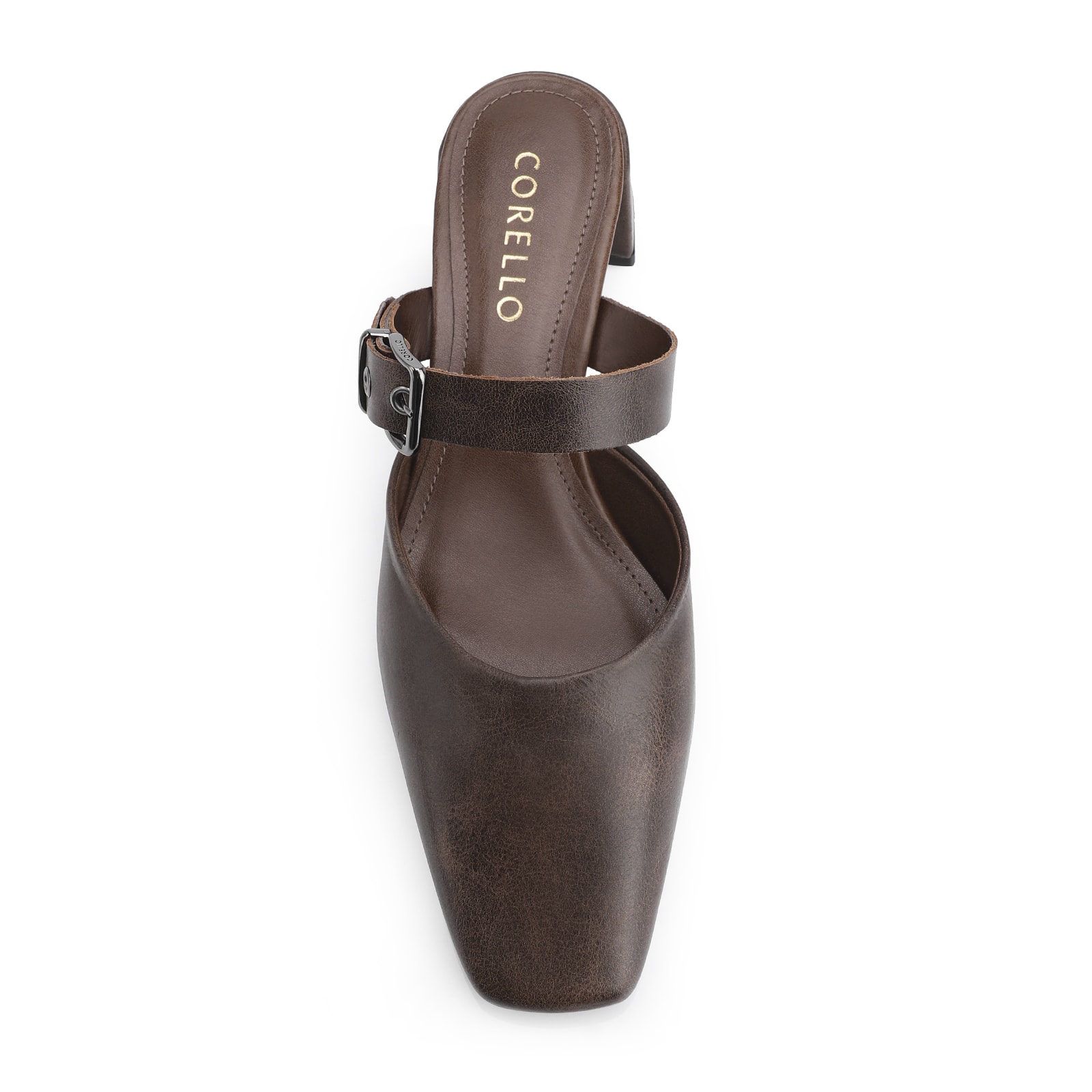 Mule Couro Estonado Marrom
