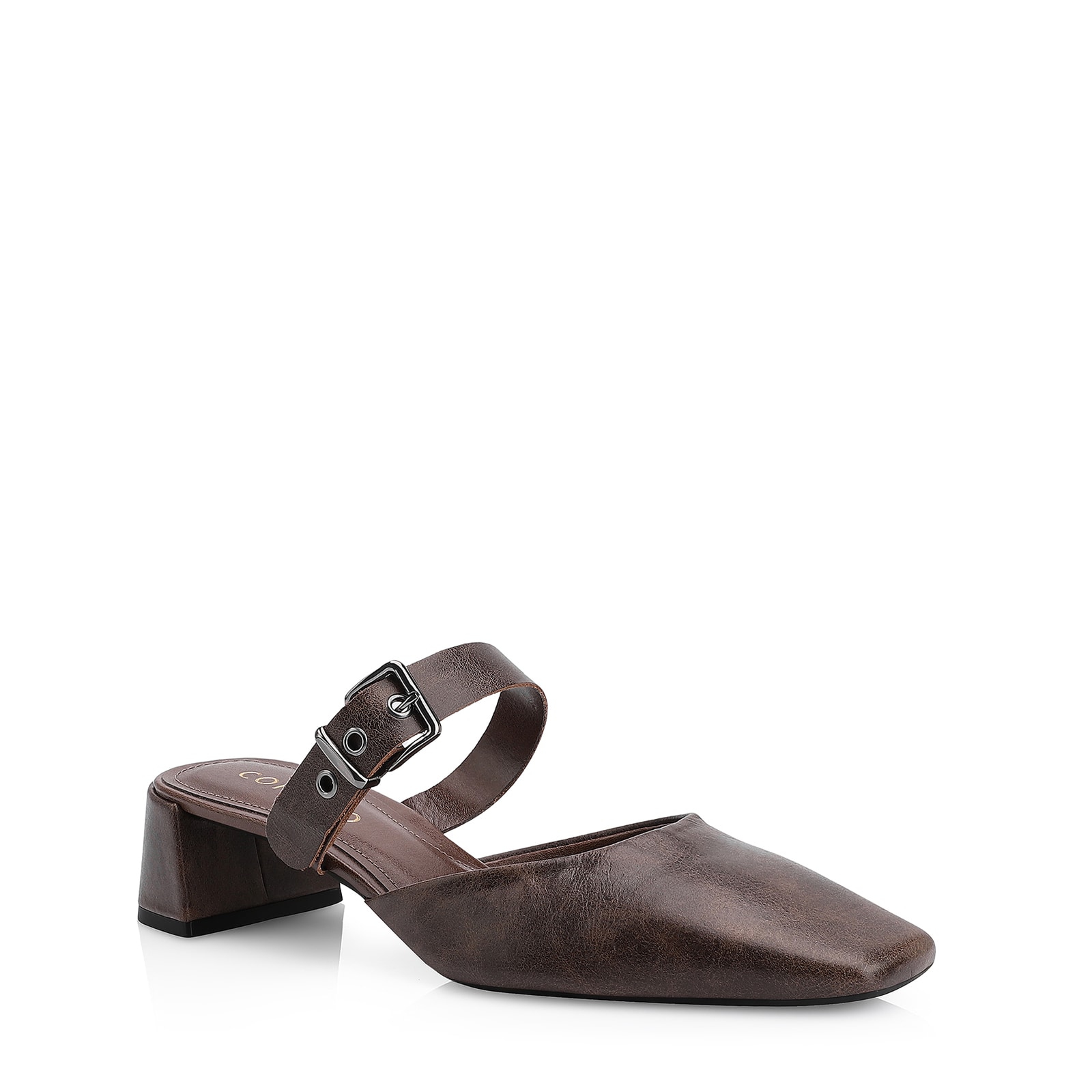 Mule Couro Estonado Marrom