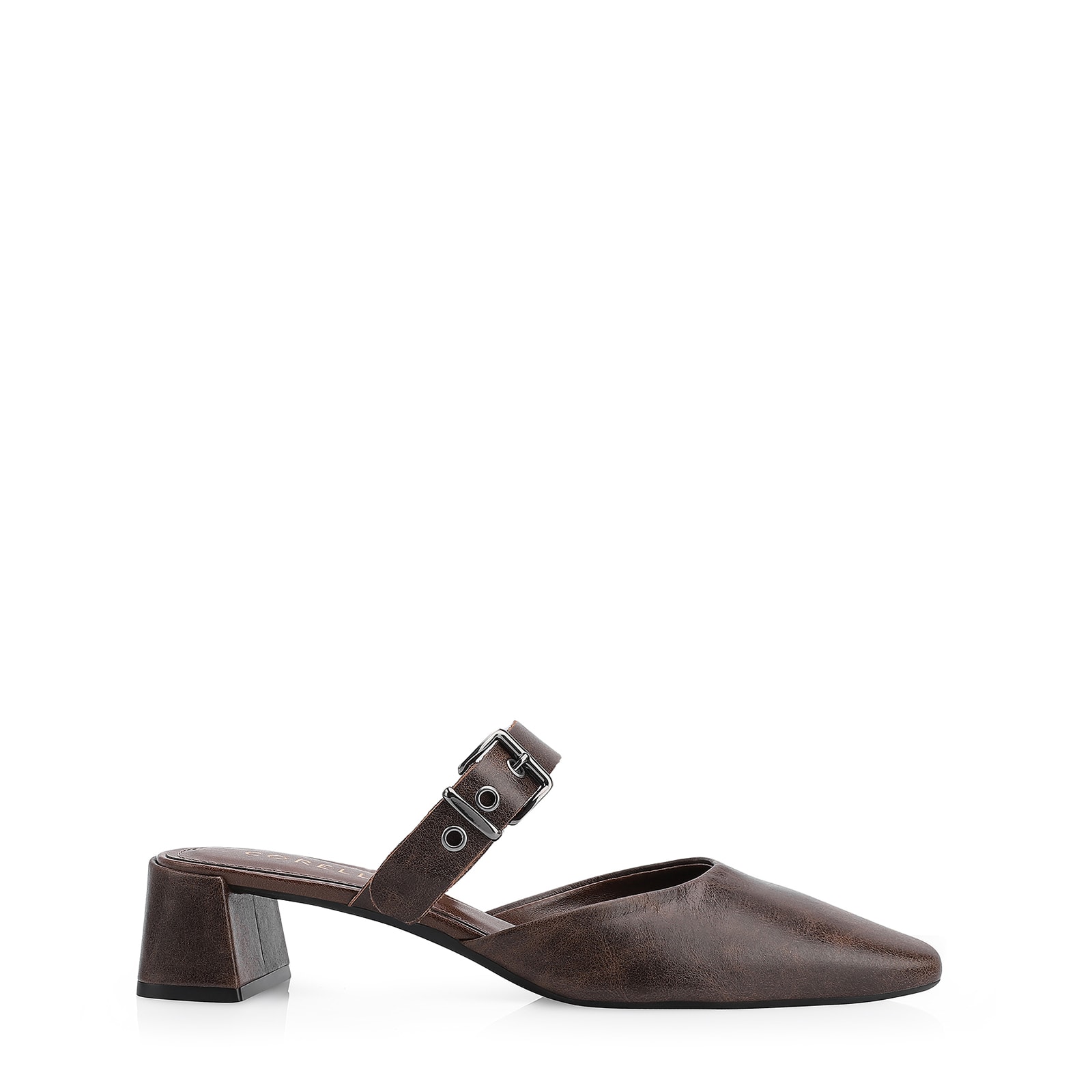 Mule Couro Estonado Marrom