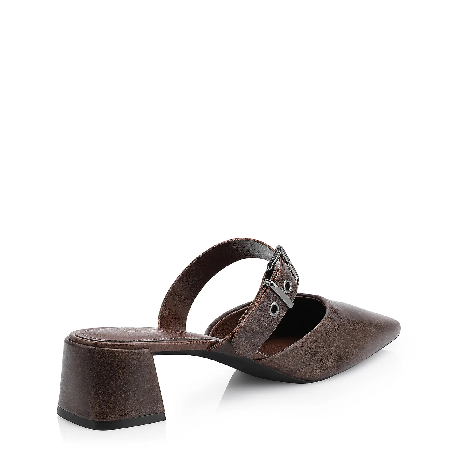 Mule Couro Estonado Marrom