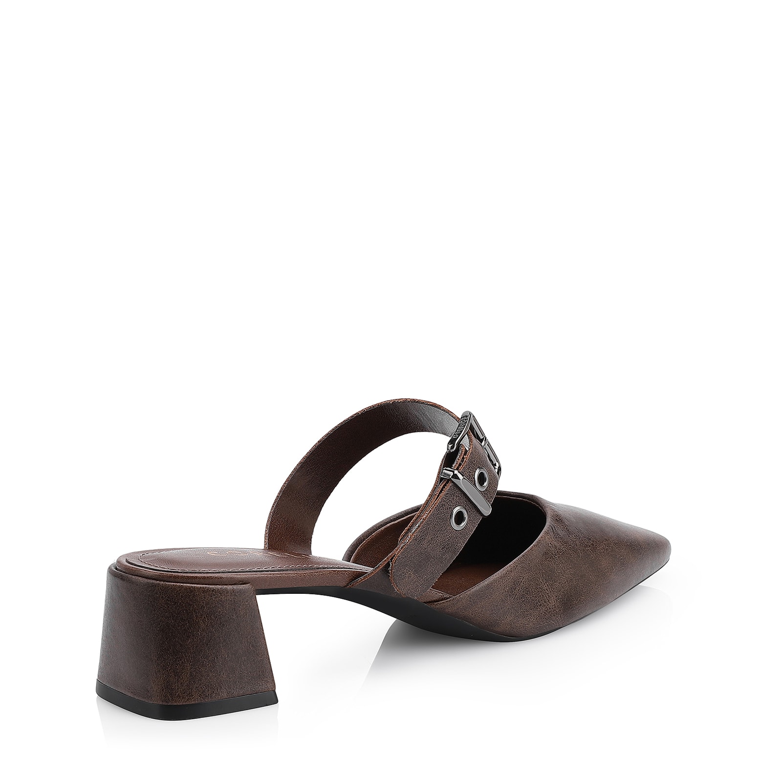 Mule Couro Estonado Marrom