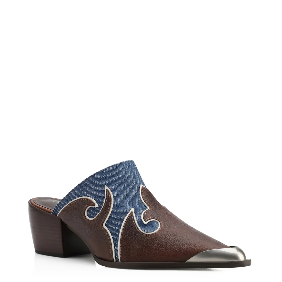 Mule Couro Estonado Marrom /Jeans