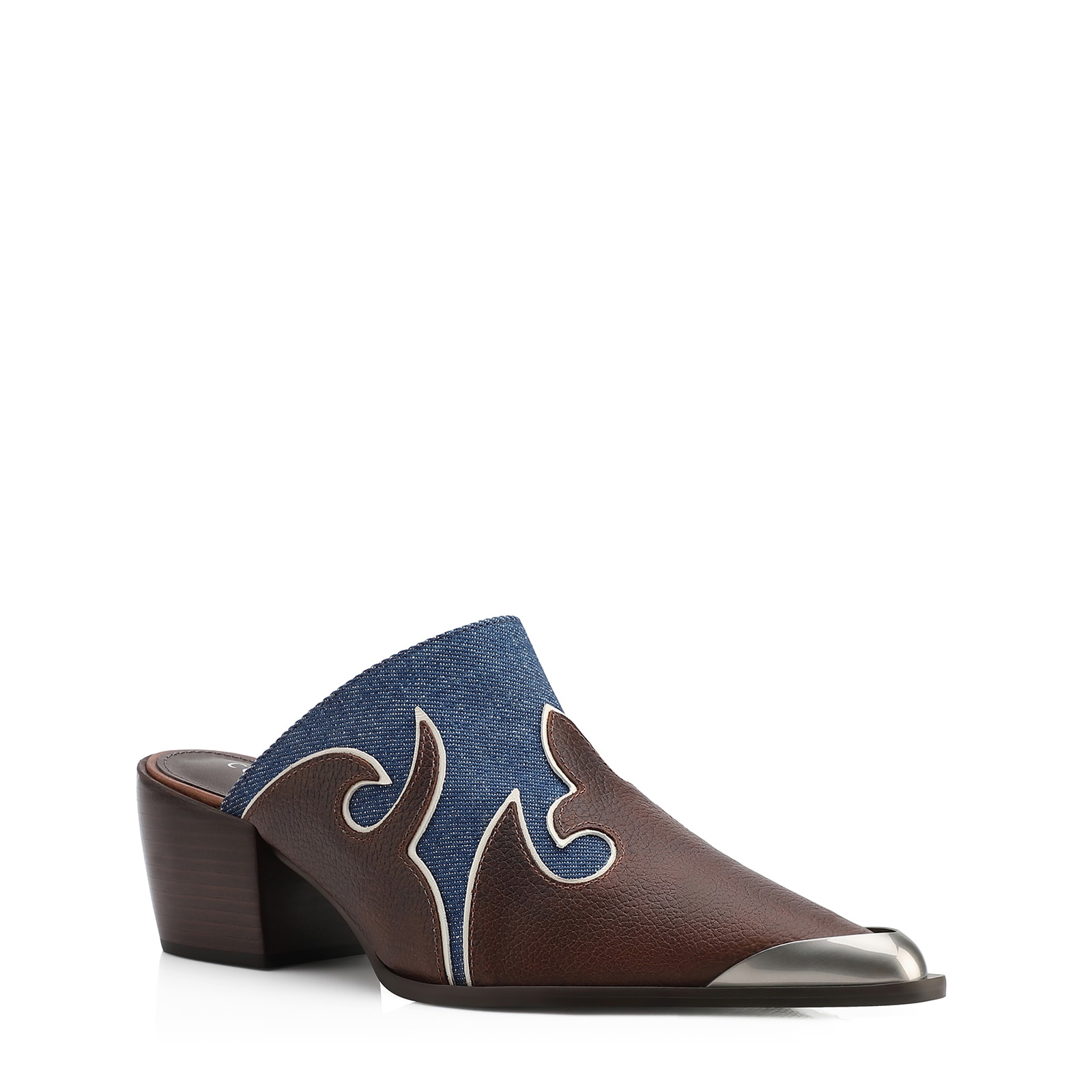 Mule Couro Estonado Marrom /Jeans