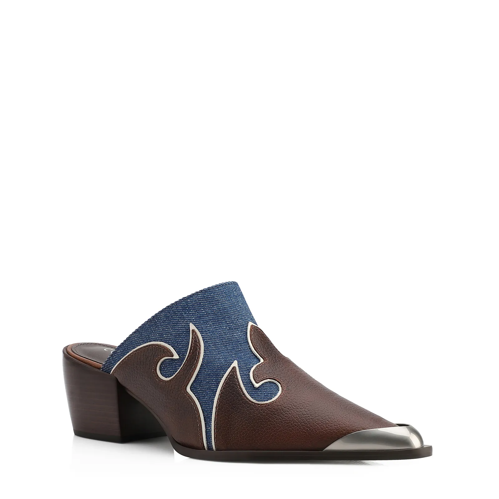 Mule Couro Estonado Marrom /Jeans
