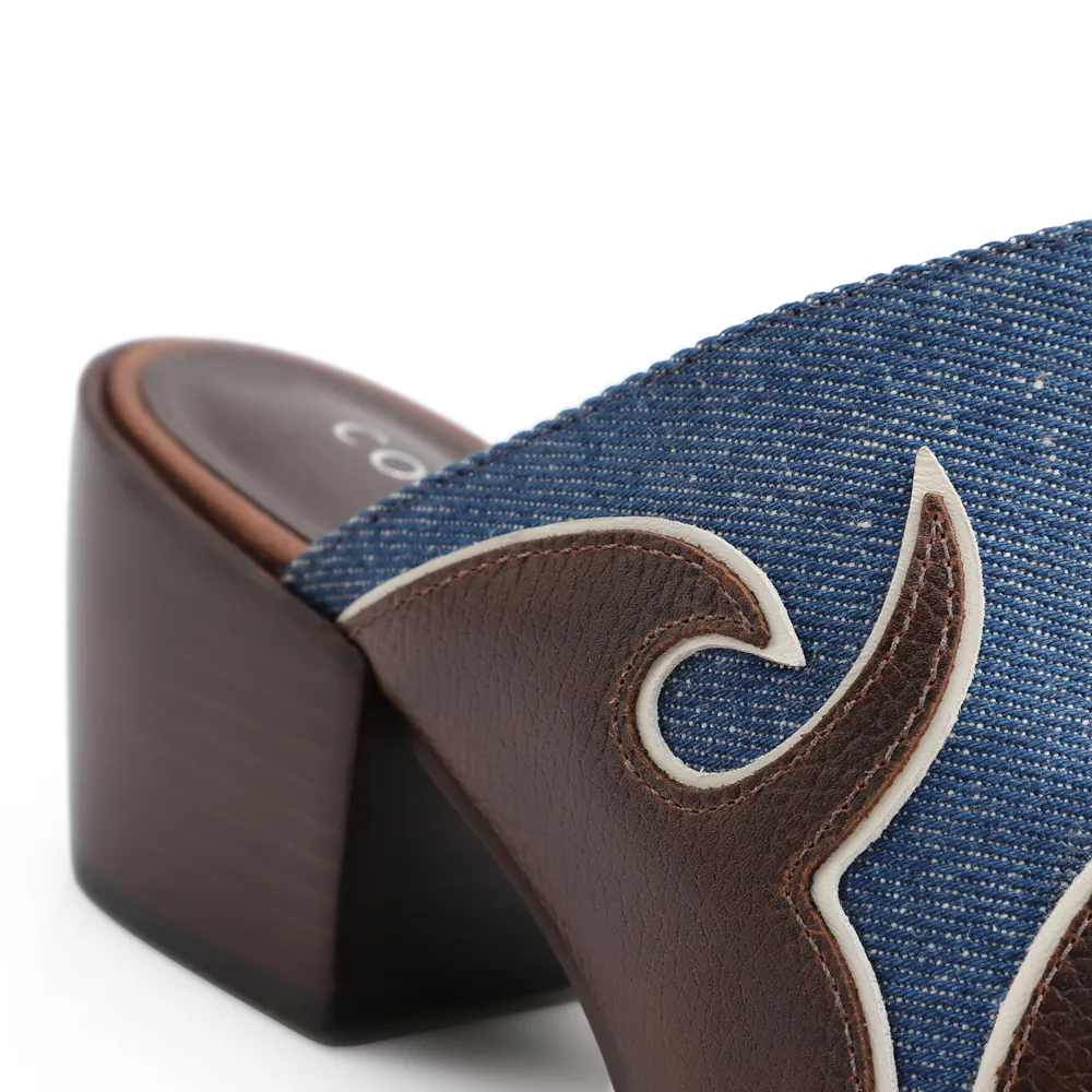 Mule Couro Estonado Marrom /Jeans - imagem 10