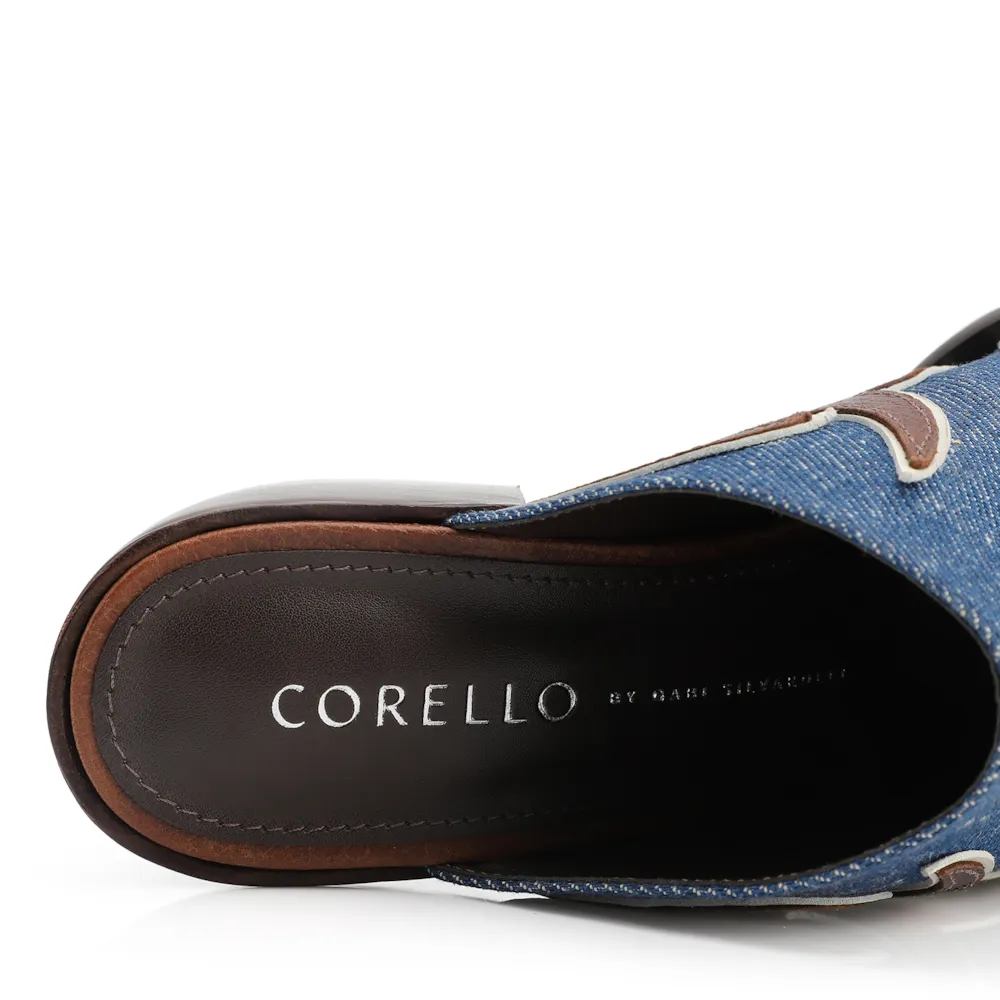 Mule Couro Estonado Marrom /Jeans - imagem 11