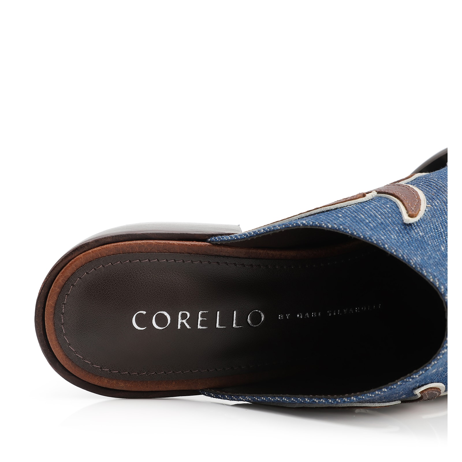 Mule Couro Estonado Marrom /Jeans