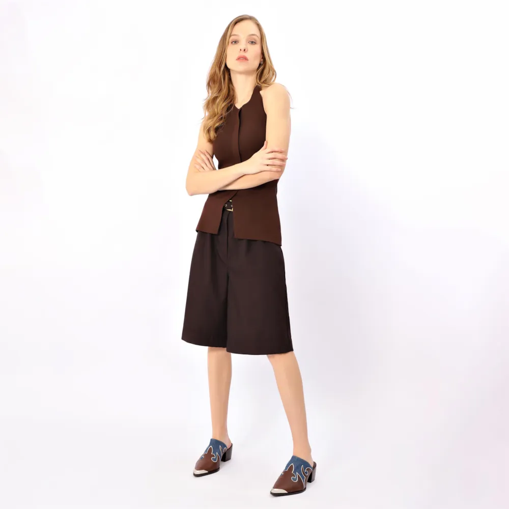 Mule Couro Estonado Marrom /Jeans - imagem 12