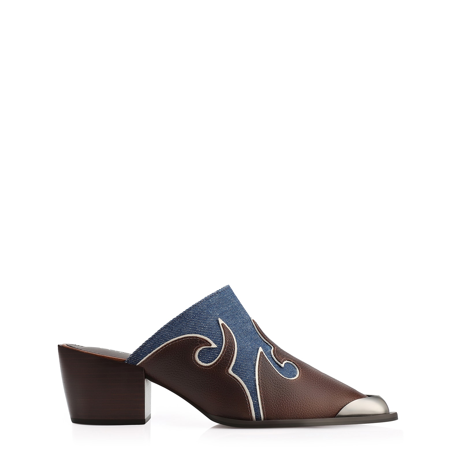 Mule Couro Estonado Marrom /Jeans