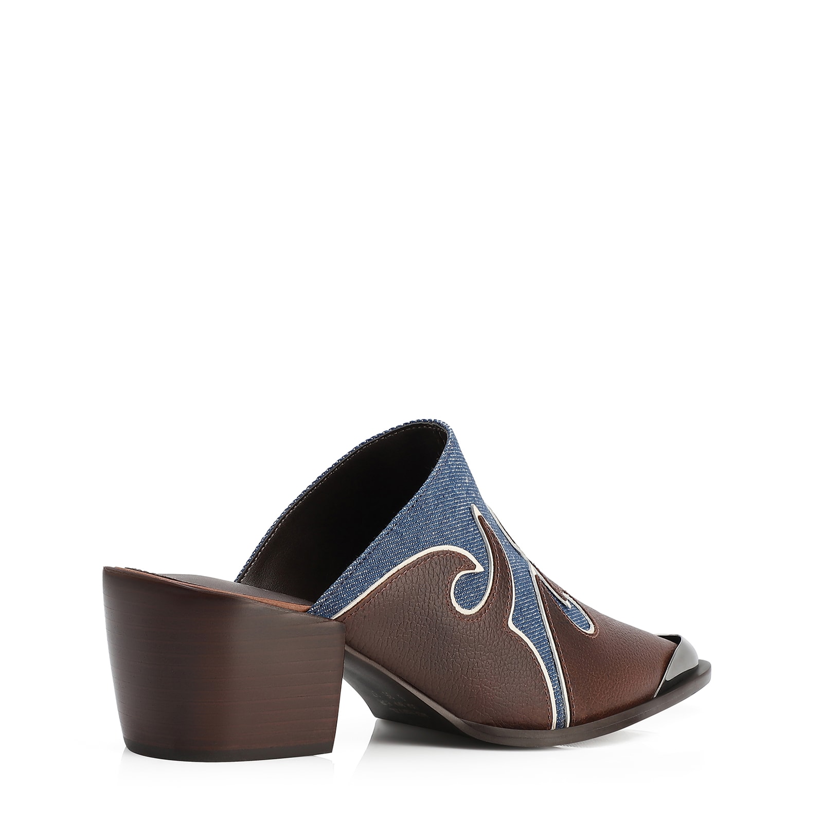 Mule Couro Estonado Marrom /Jeans