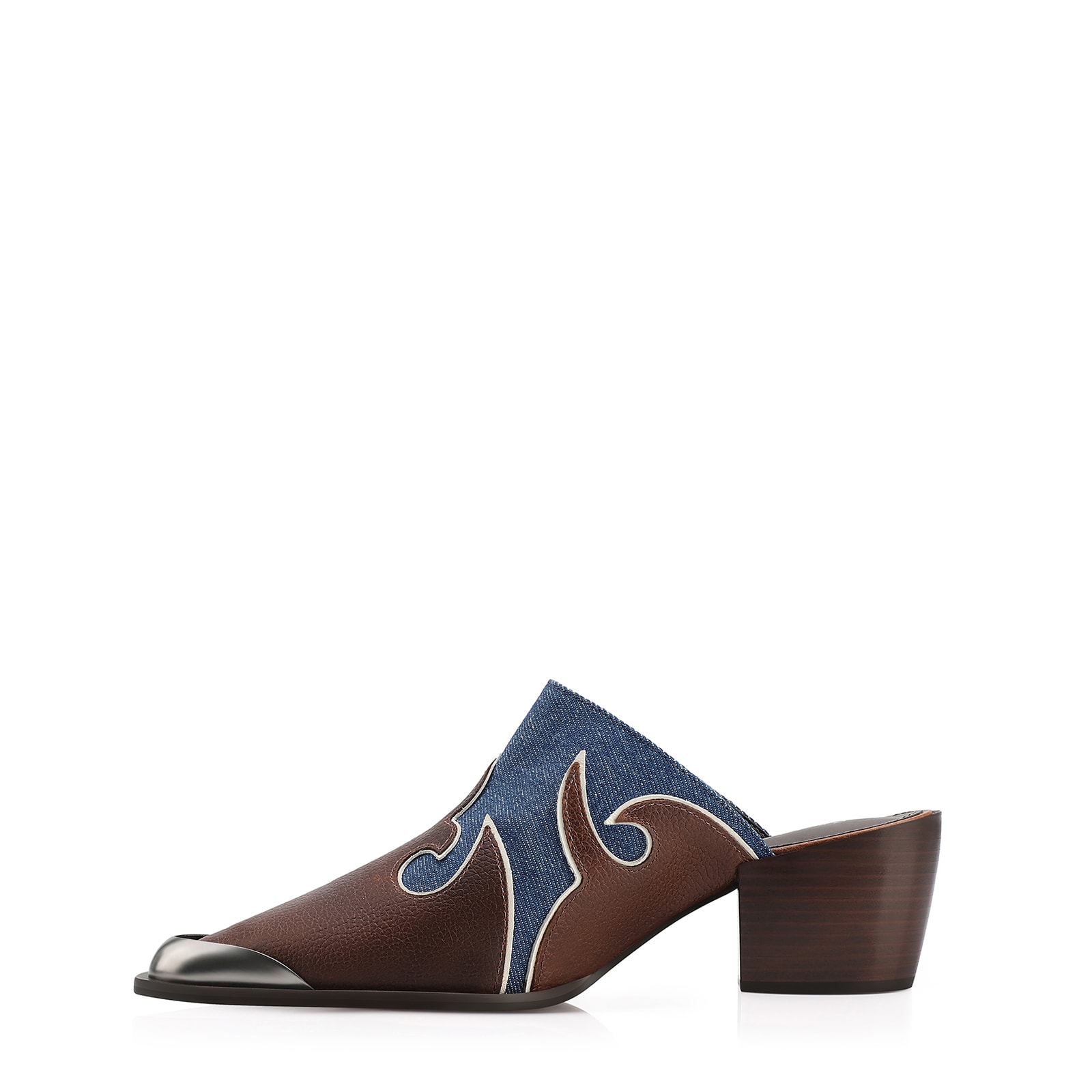 Mule Couro Estonado Marrom /Jeans