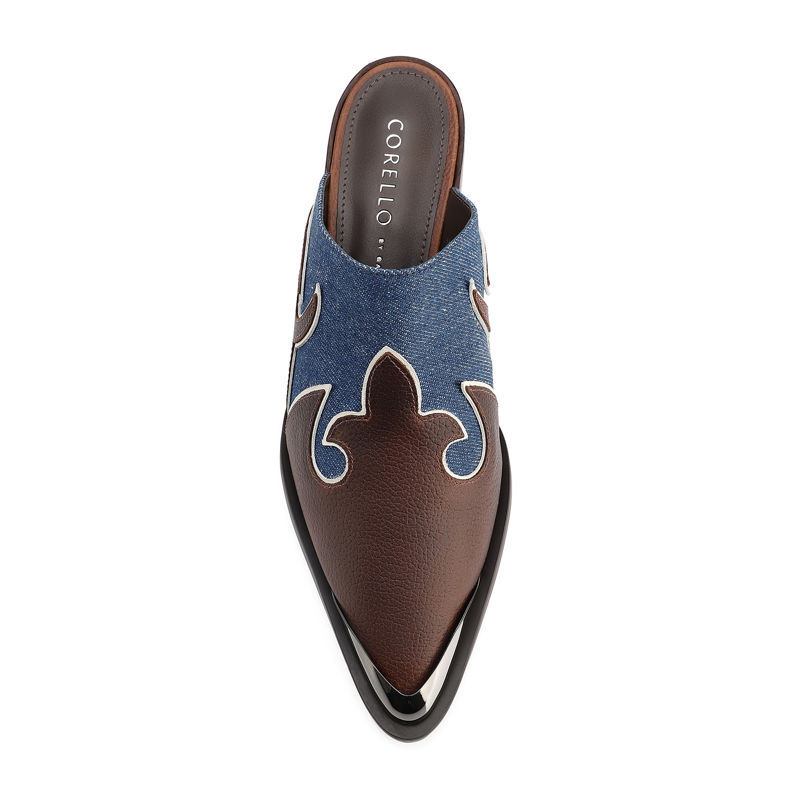 Mule Couro Estonado Marrom /Jeans