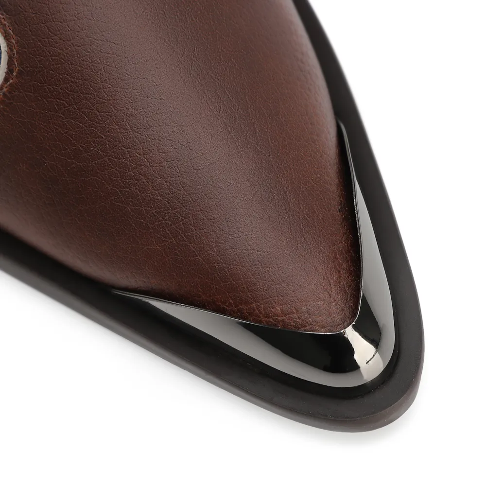 Mule Couro Estonado Marrom /Jeans - imagem 7