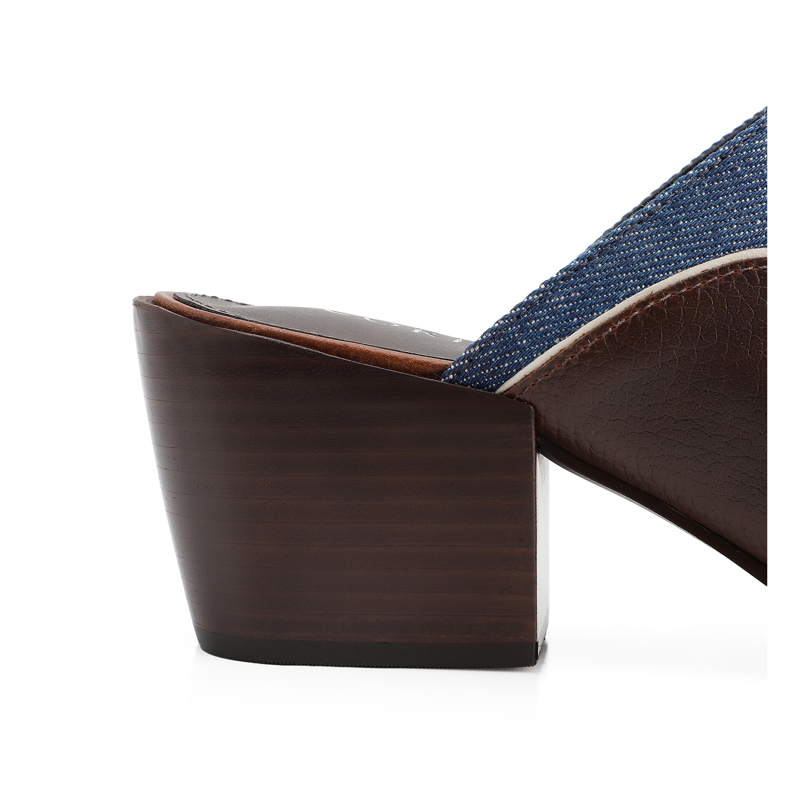 Mule Couro Estonado Marrom /Jeans