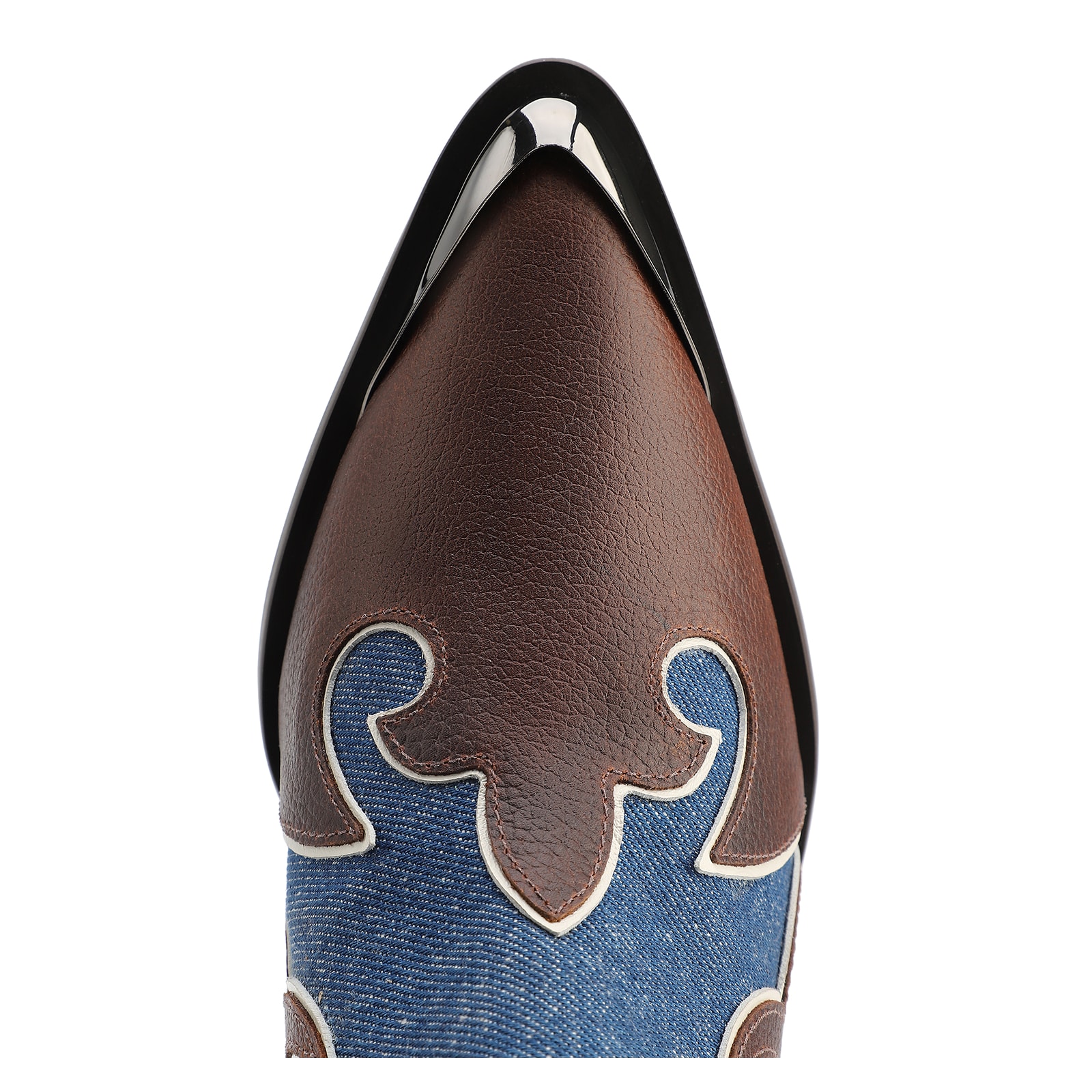 Mule Couro Estonado Marrom /Jeans
