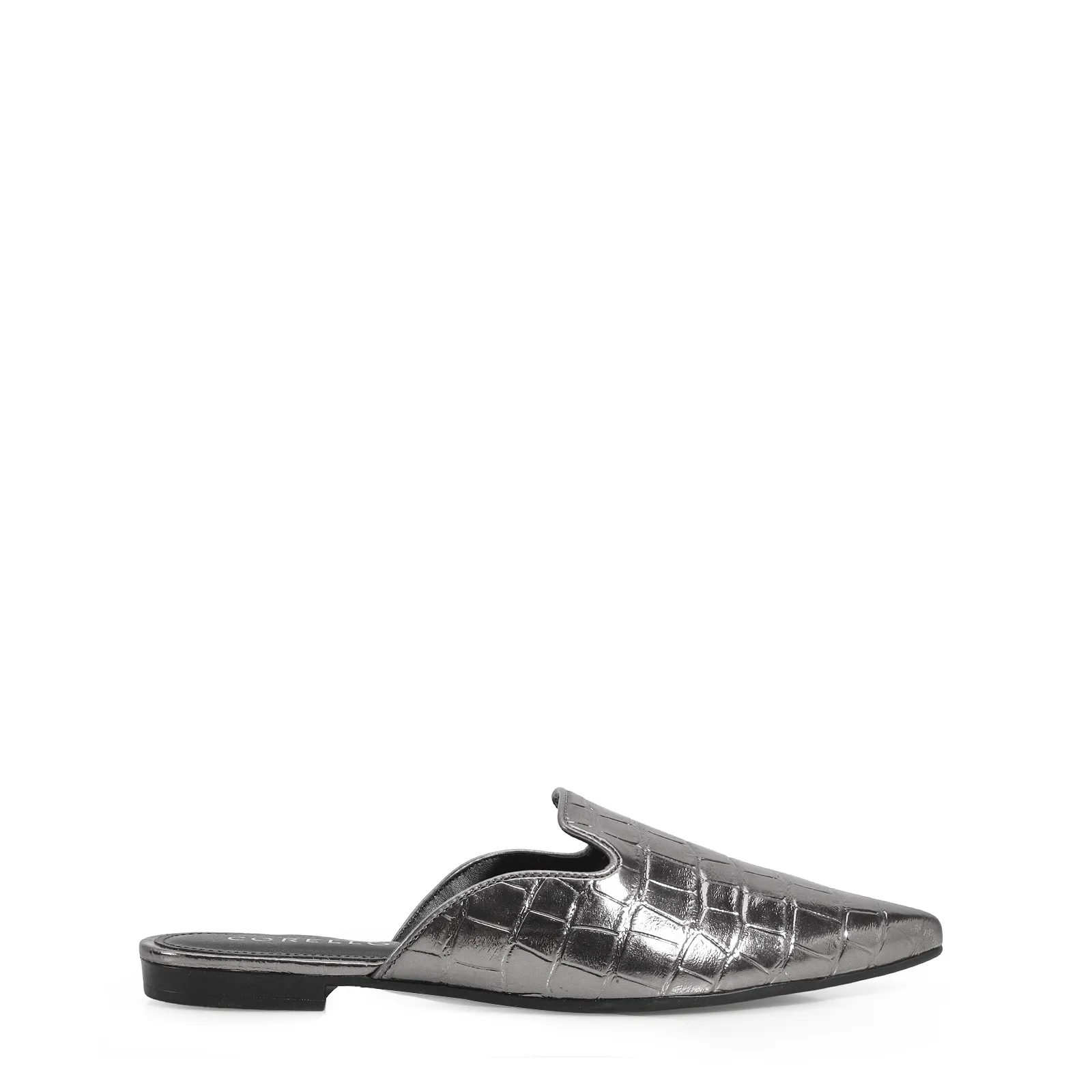 Mule Croco Metalizado Prata