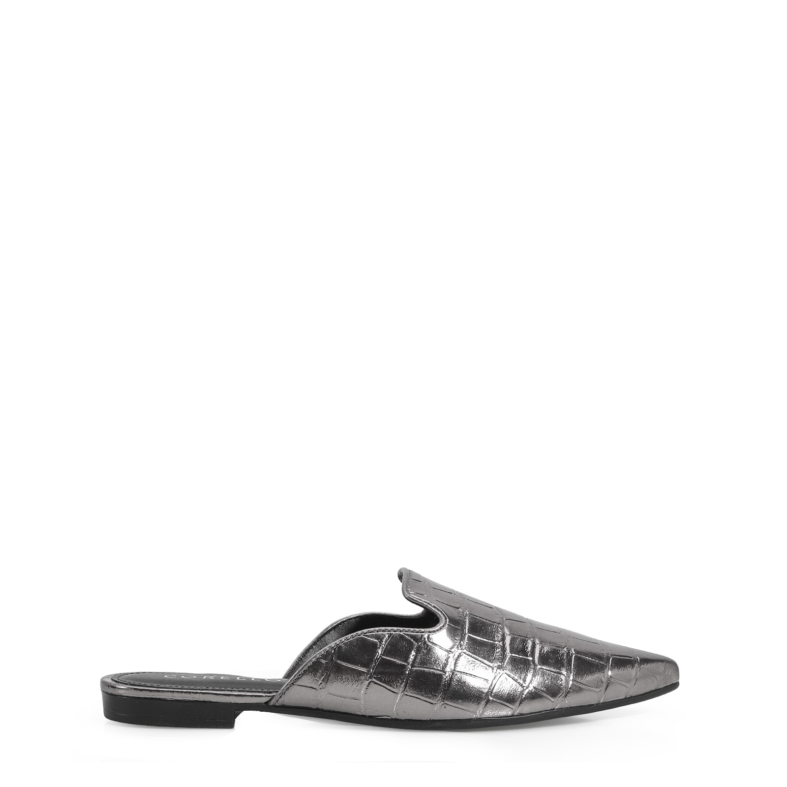 Mule Croco Metalizado Prata