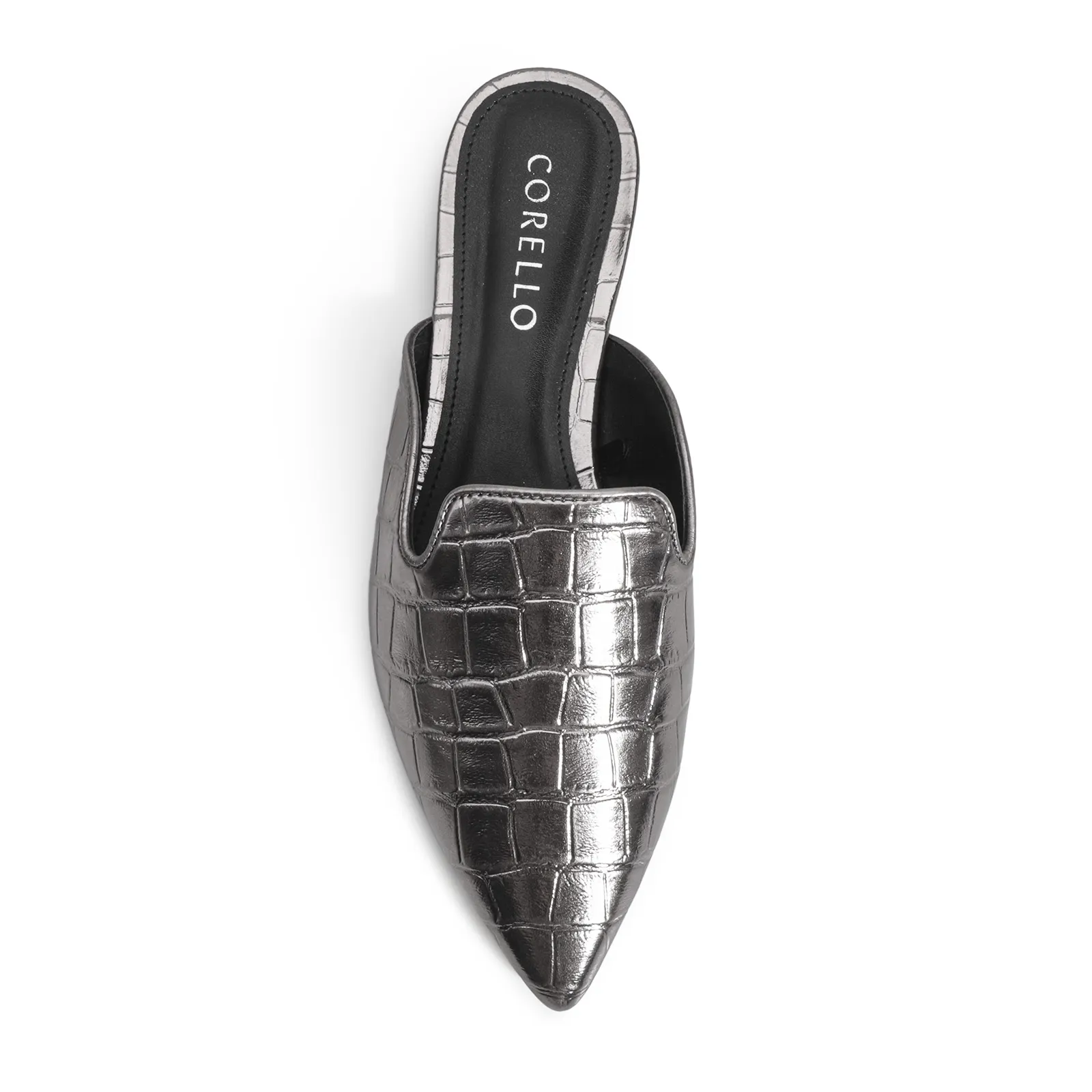 Mule Croco Metalizado Prata