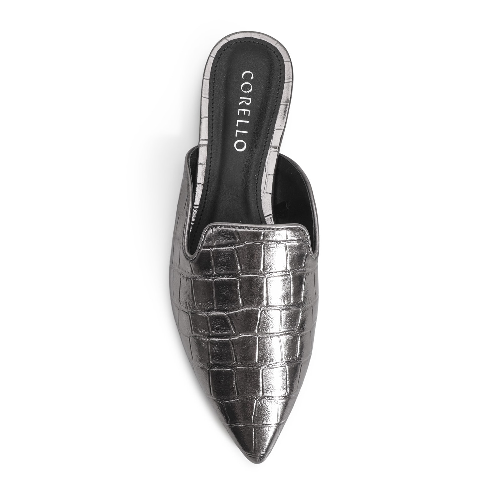 Mule Croco Metalizado Prata