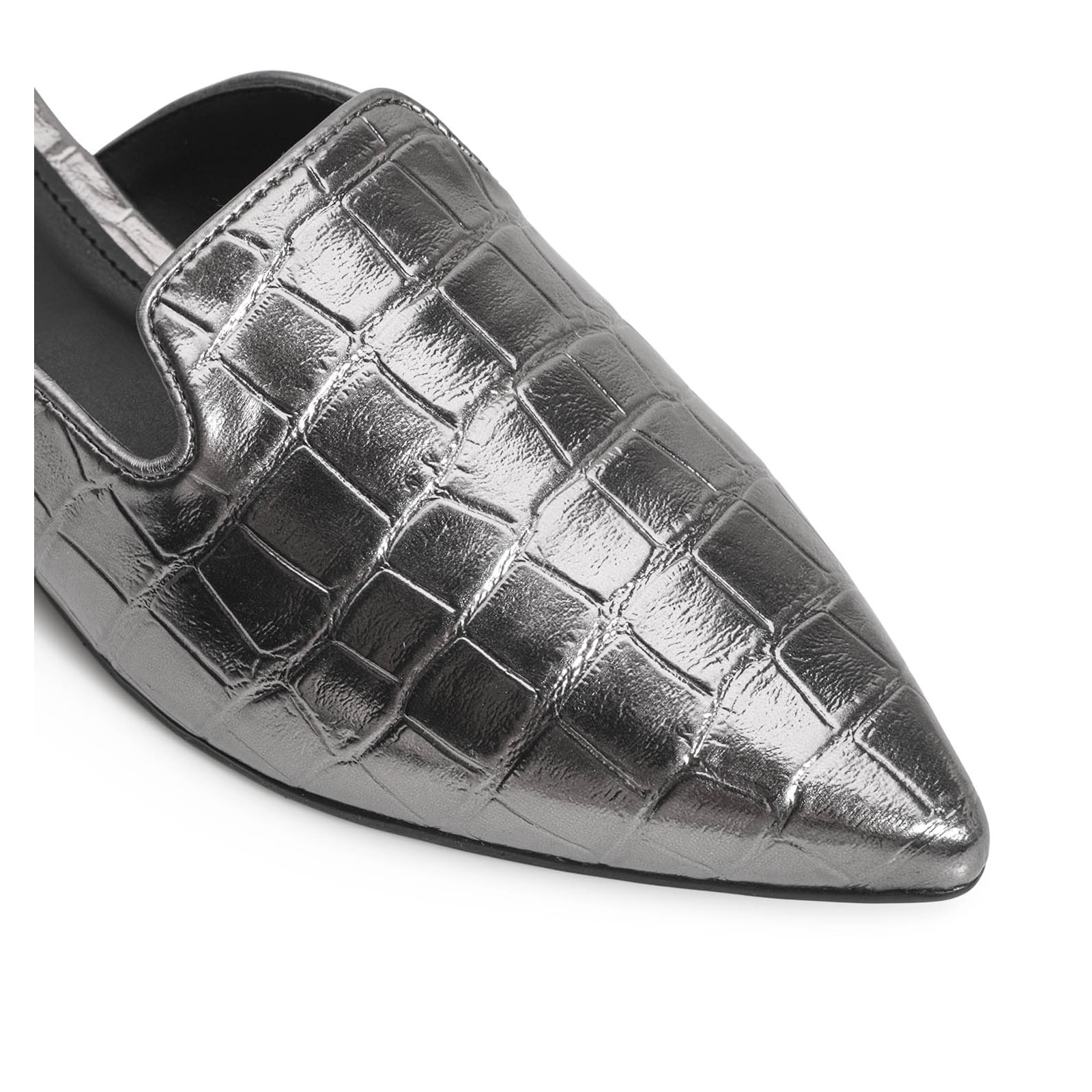 Mule Croco Metalizado Prata