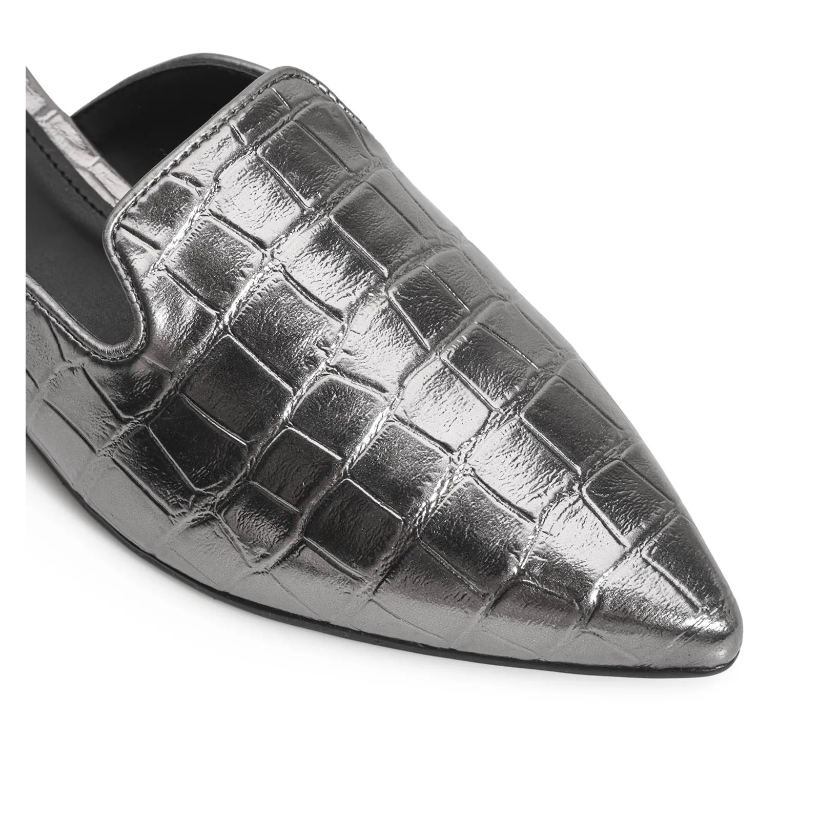 Mule Croco Metalizado Prata