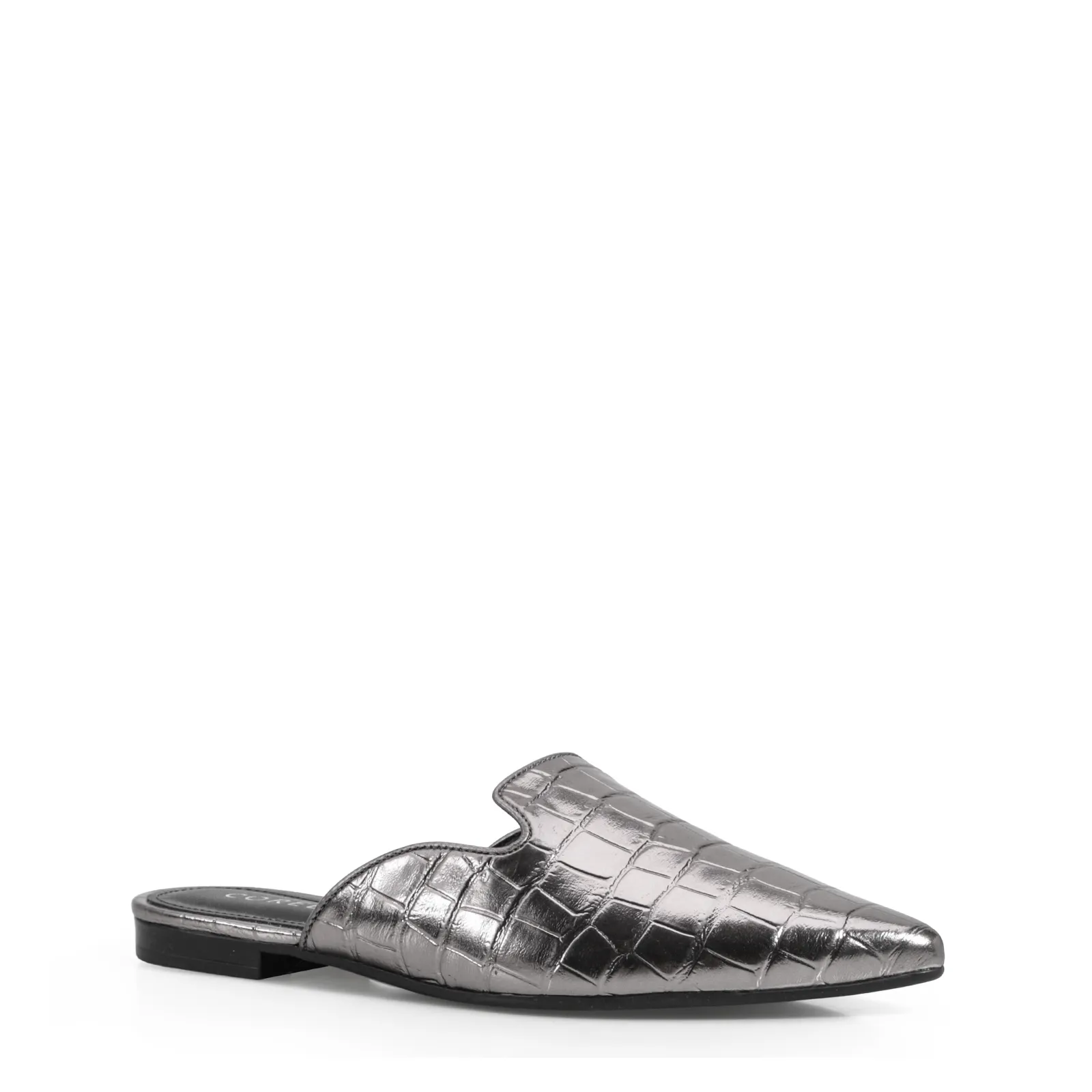Mule Croco Metalizado Prata